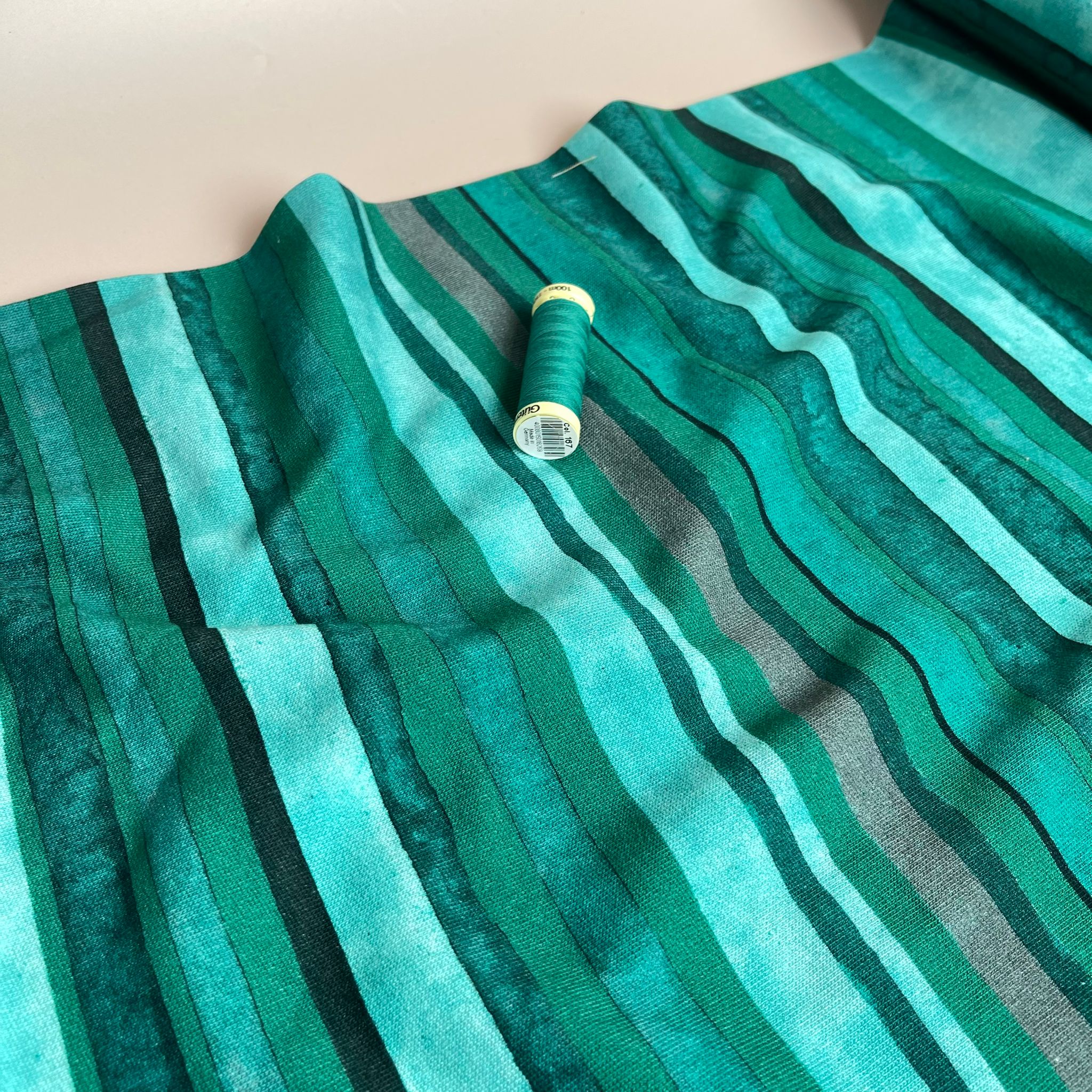 Emerald Stripes Cotton French Terry