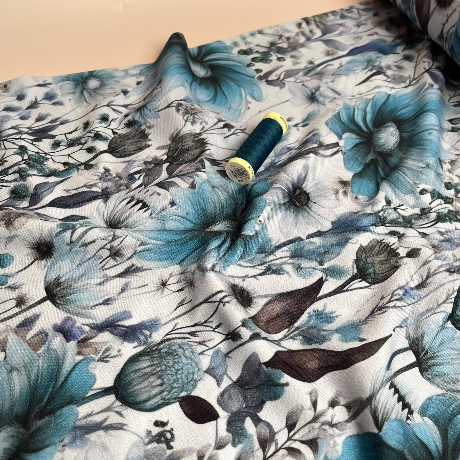 Danish Design - Cool Blue Florals Cotton Jersey Fabric