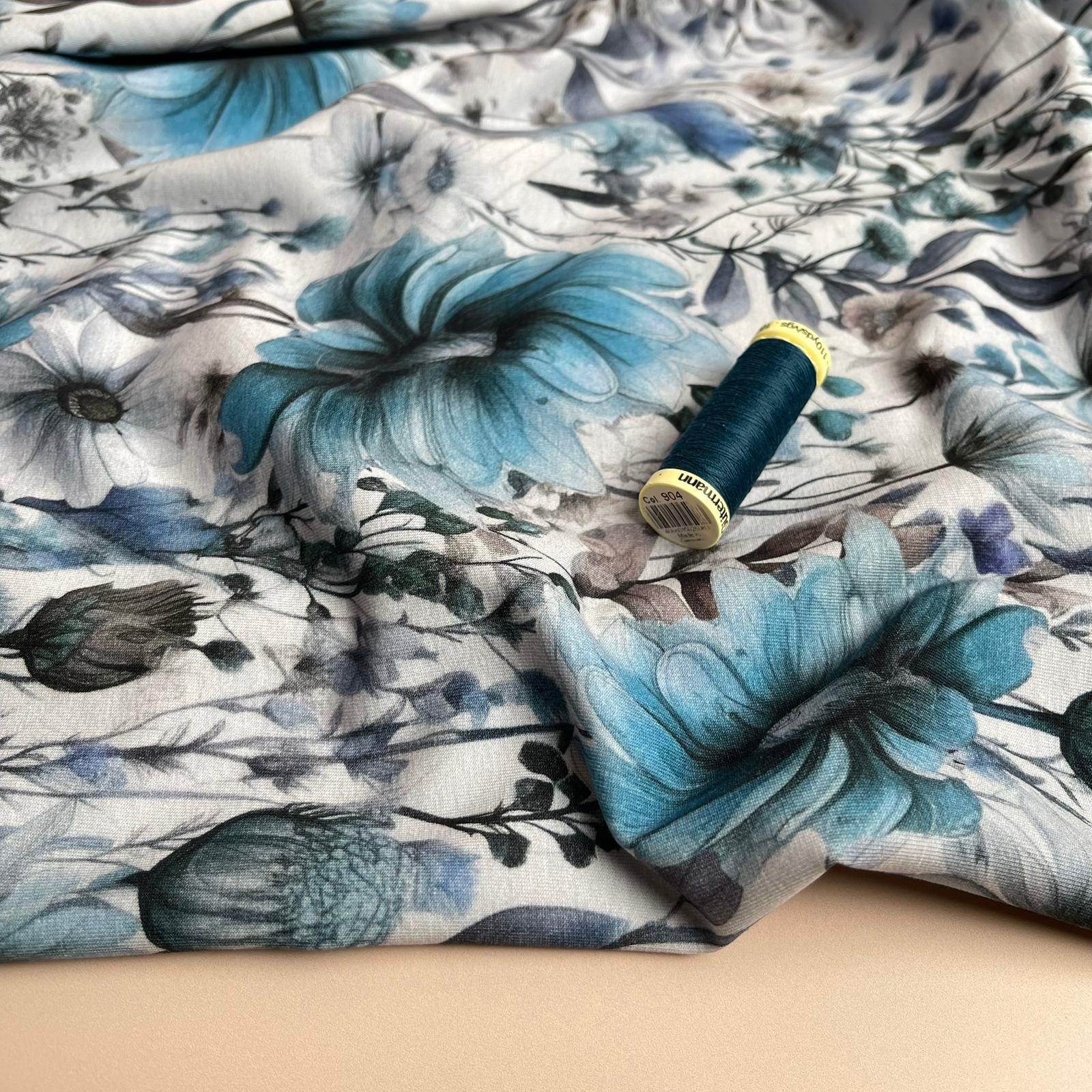 Danish Design - Cool Blue Florals Cotton Jersey Fabric