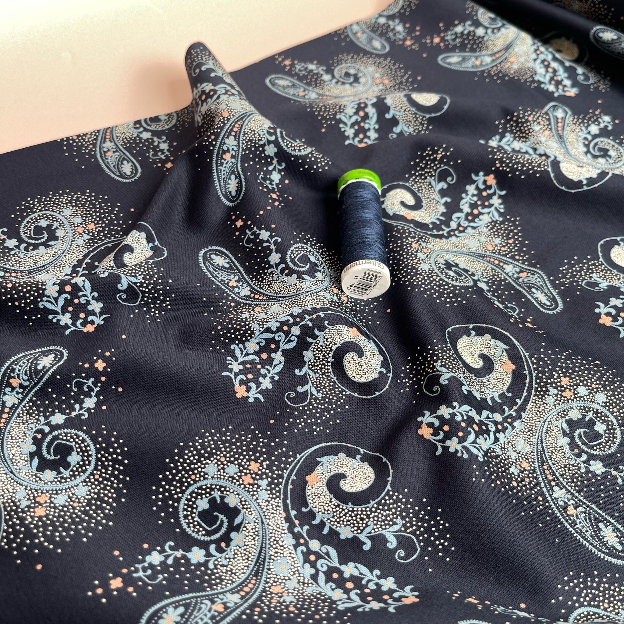 Deadstock Midnight Paisley Interlock Mercerised Cotton Jersey Fabric