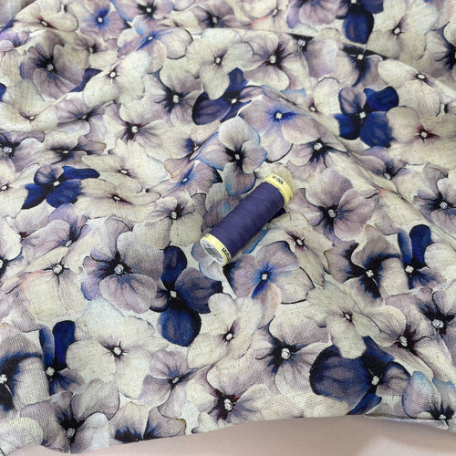 Indigo Hydrangea Viscose Linen Fabric