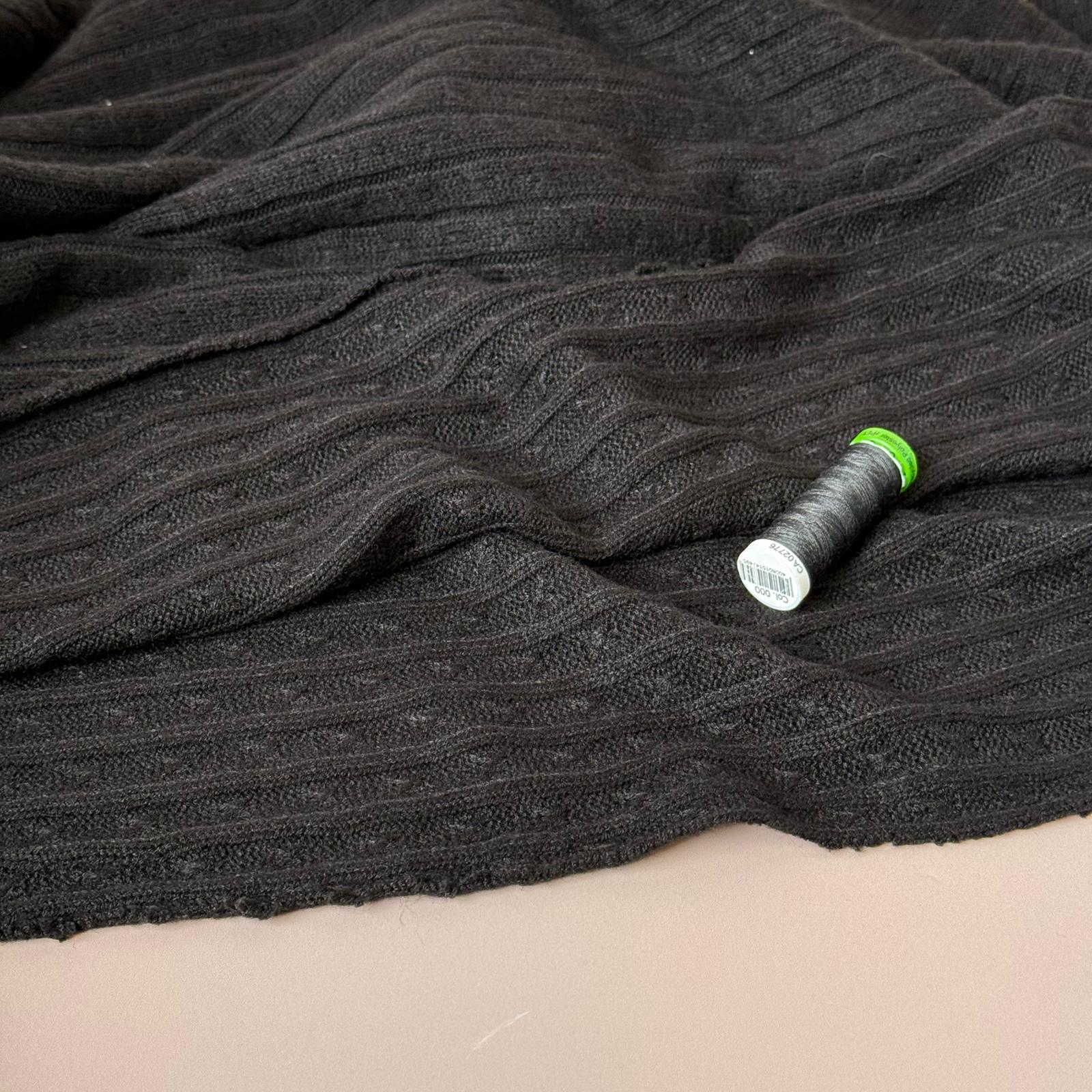 Montreal Rayon Blend Cable Sweater Knit in Black
