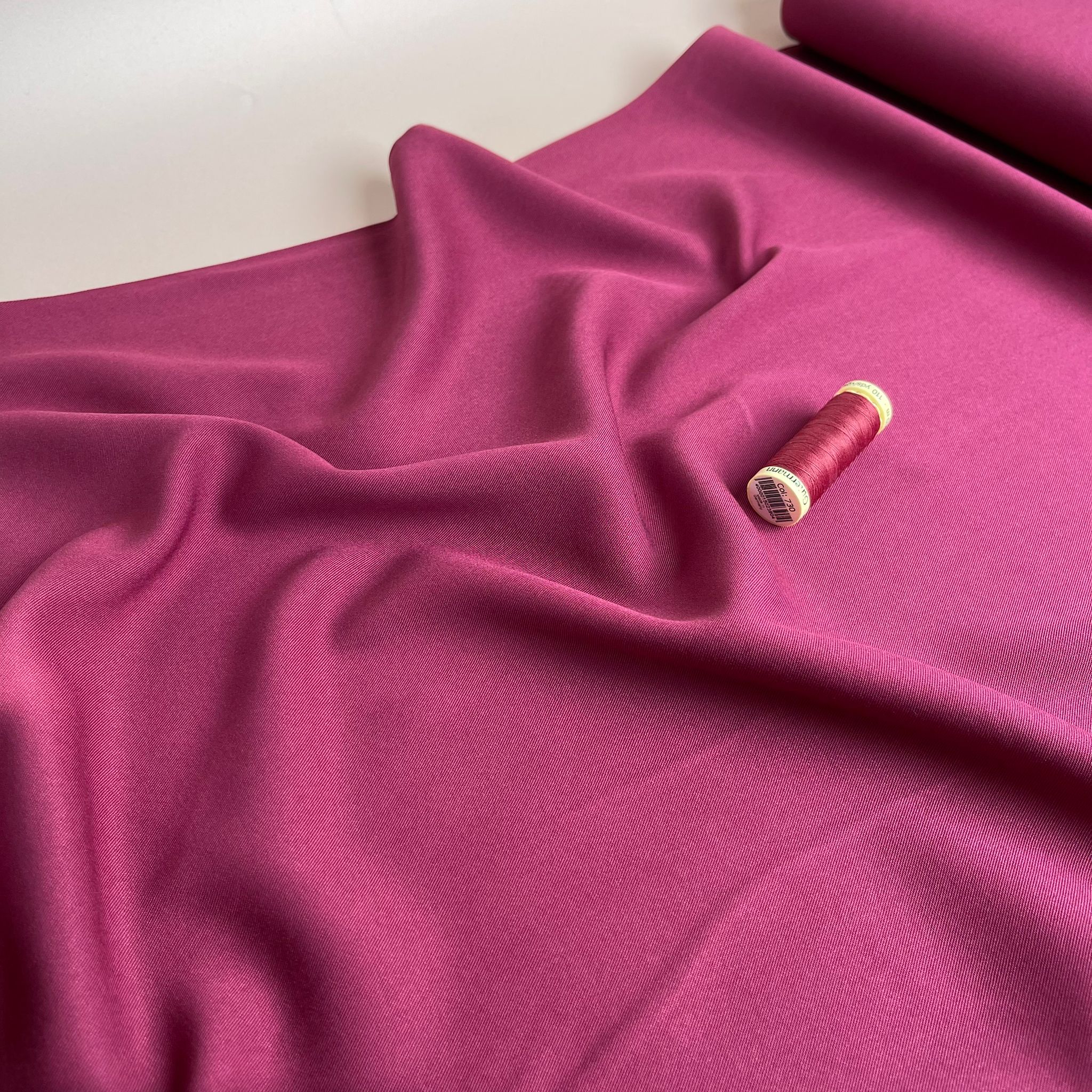 REMNANT 1.92 Metres - Grandeur Framboise Pink Viscose Twill Dress Fabric