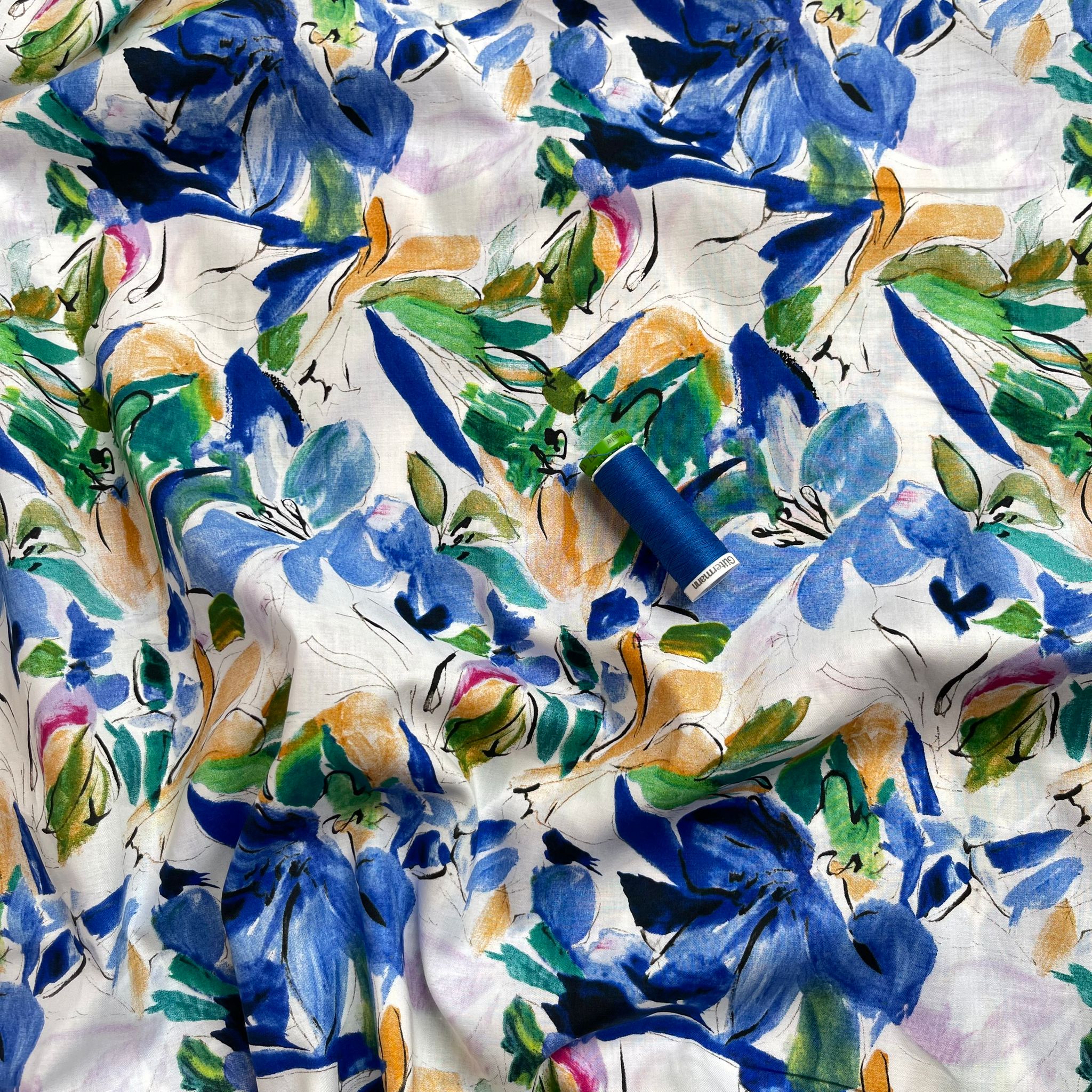 Tropical Cobalt Floral Cotton Lawn Fabric