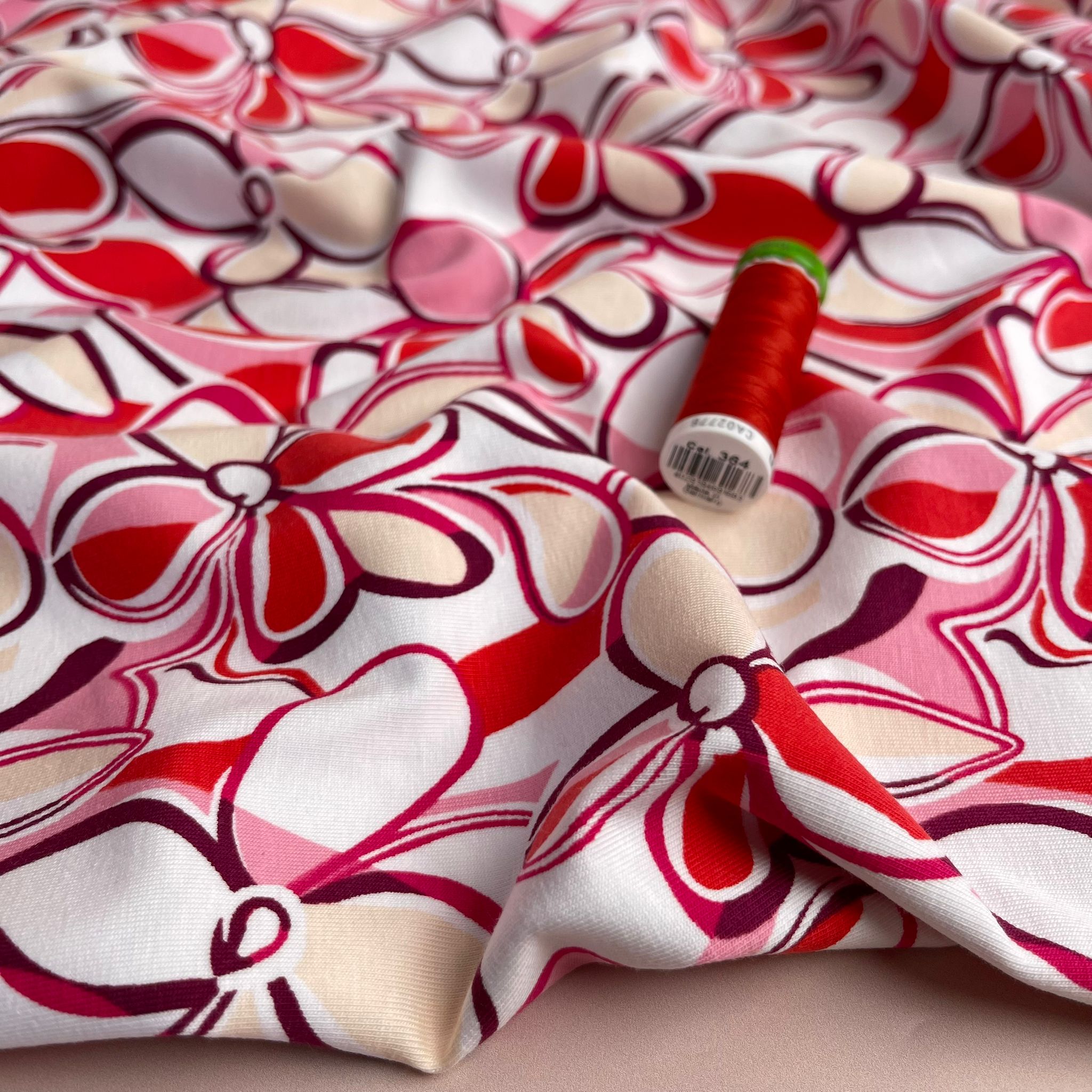 Petals in Pink and Red Cotton Jersey Fabric