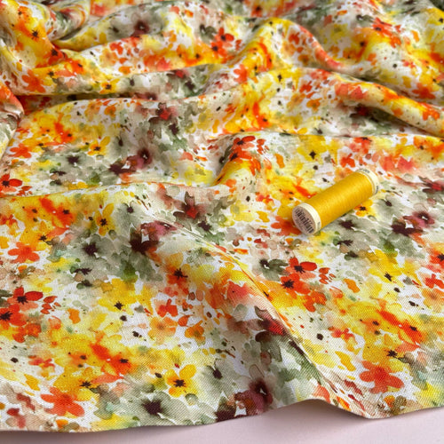 Golden Sunset Meadow Viscose Linen Fabric
