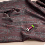 REMNANT 0.55 Metre - Deadstock Pure Wool Textured Crepe Fabric in Burgundy Check