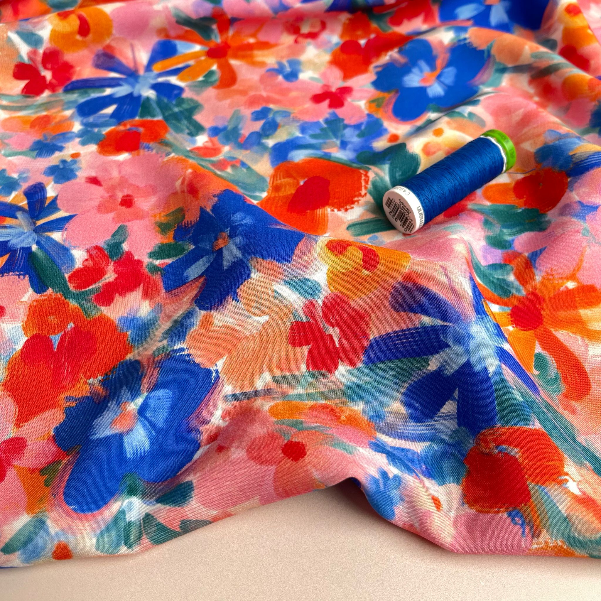 Red and Blue Florals Viscose Fabric