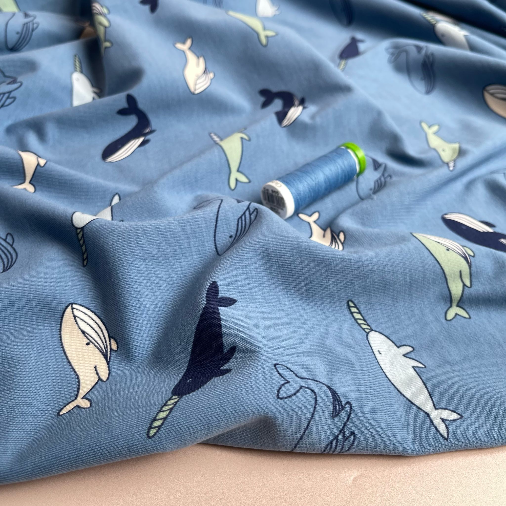 Blue Whales Cotton Jersey Fabric