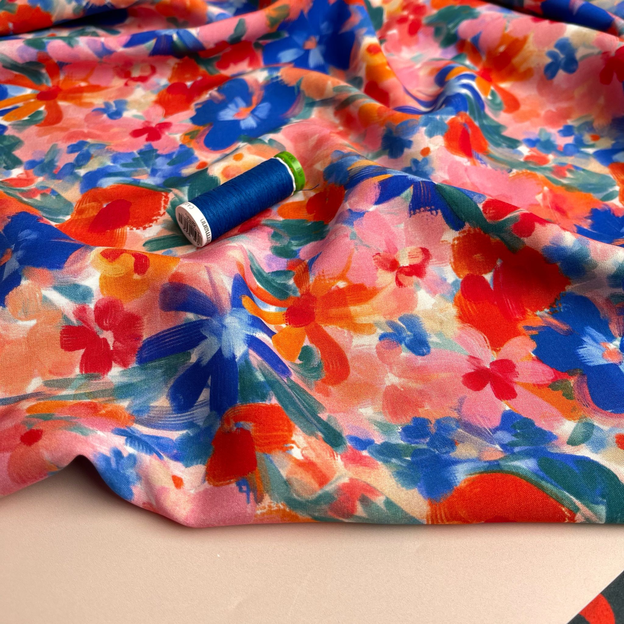 Red and Blue Florals Viscose Fabric