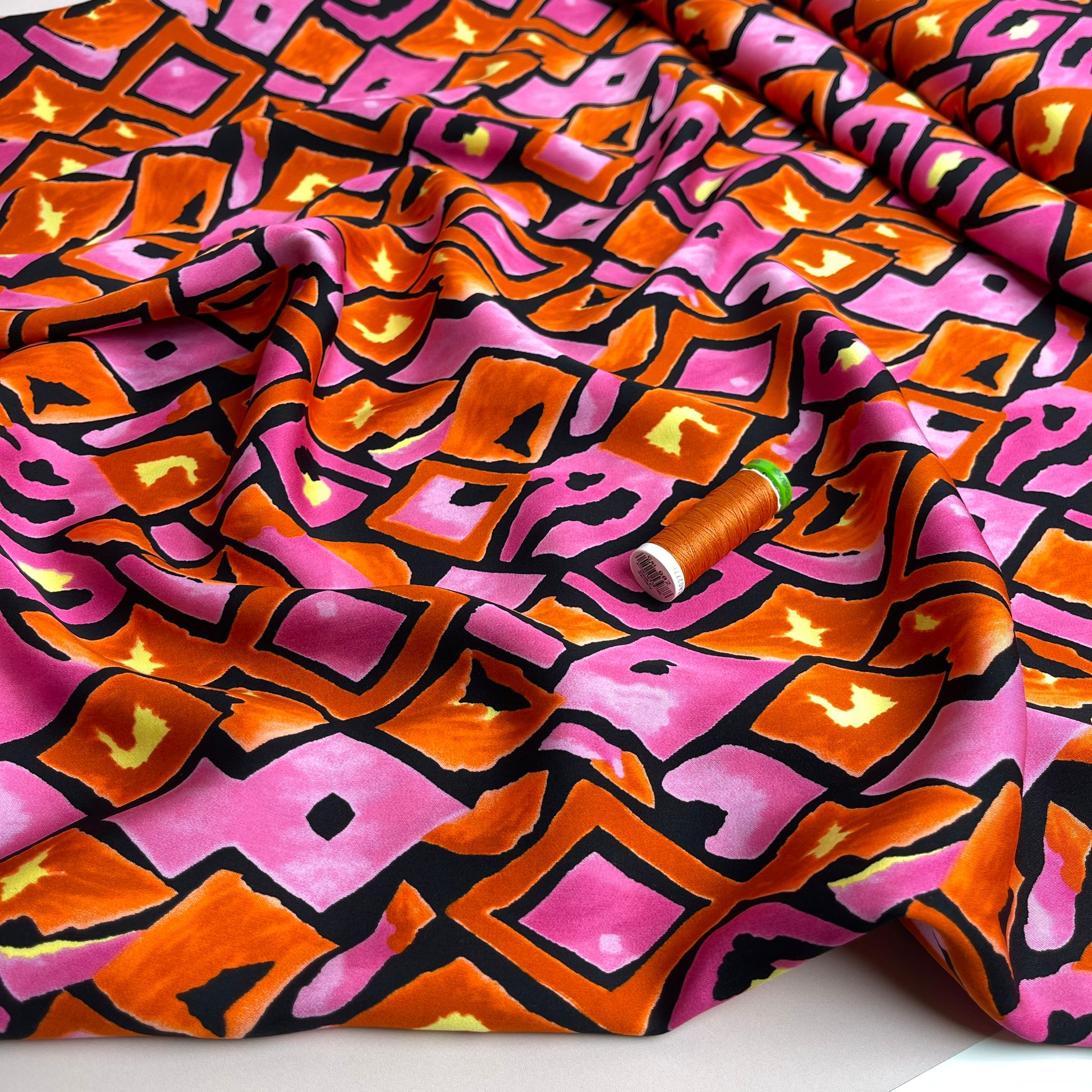 Painted Fuchsia Diamonds Viscose Sateen Fabric