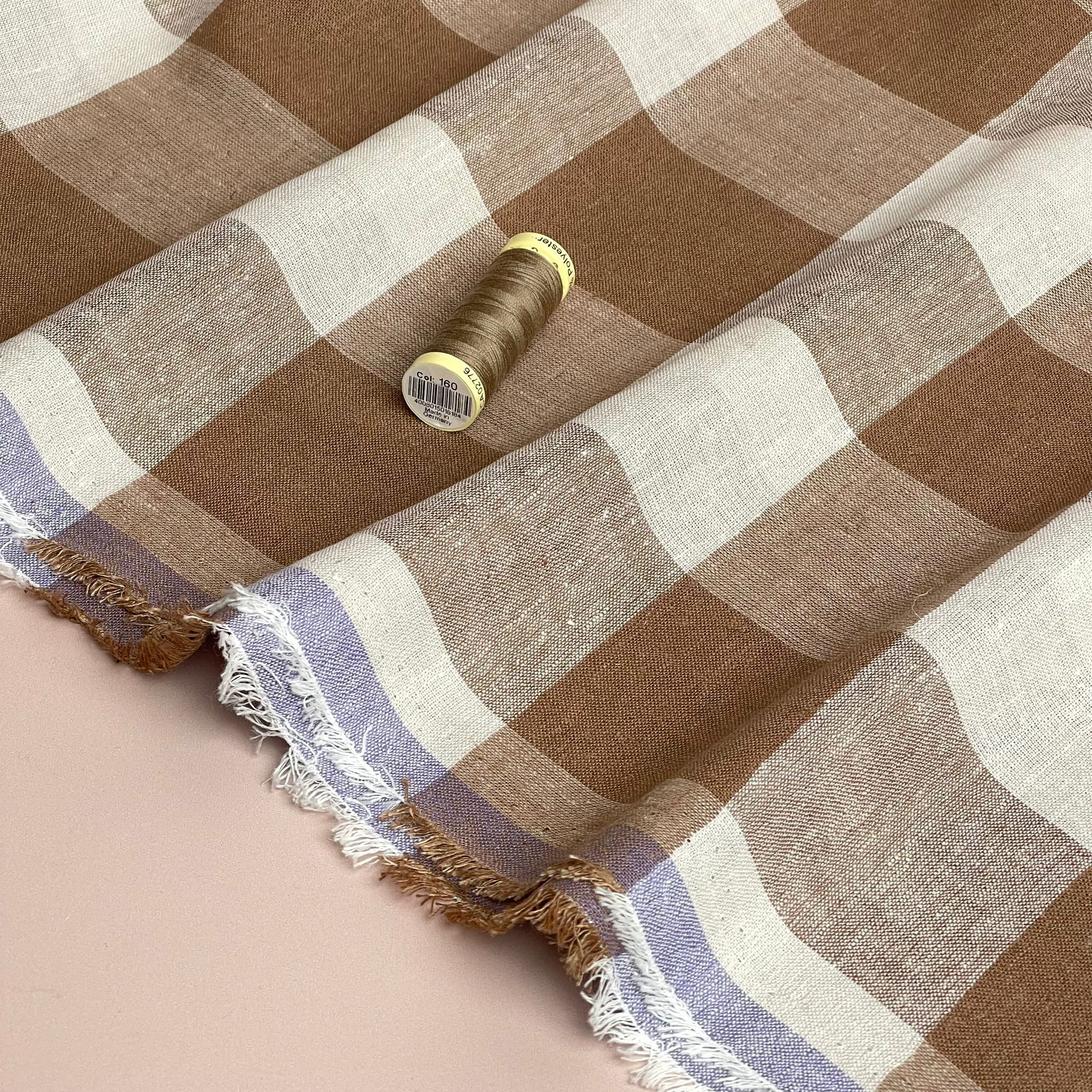 Yarn Dyed Mocha Gingham Viscose Linen Fabric