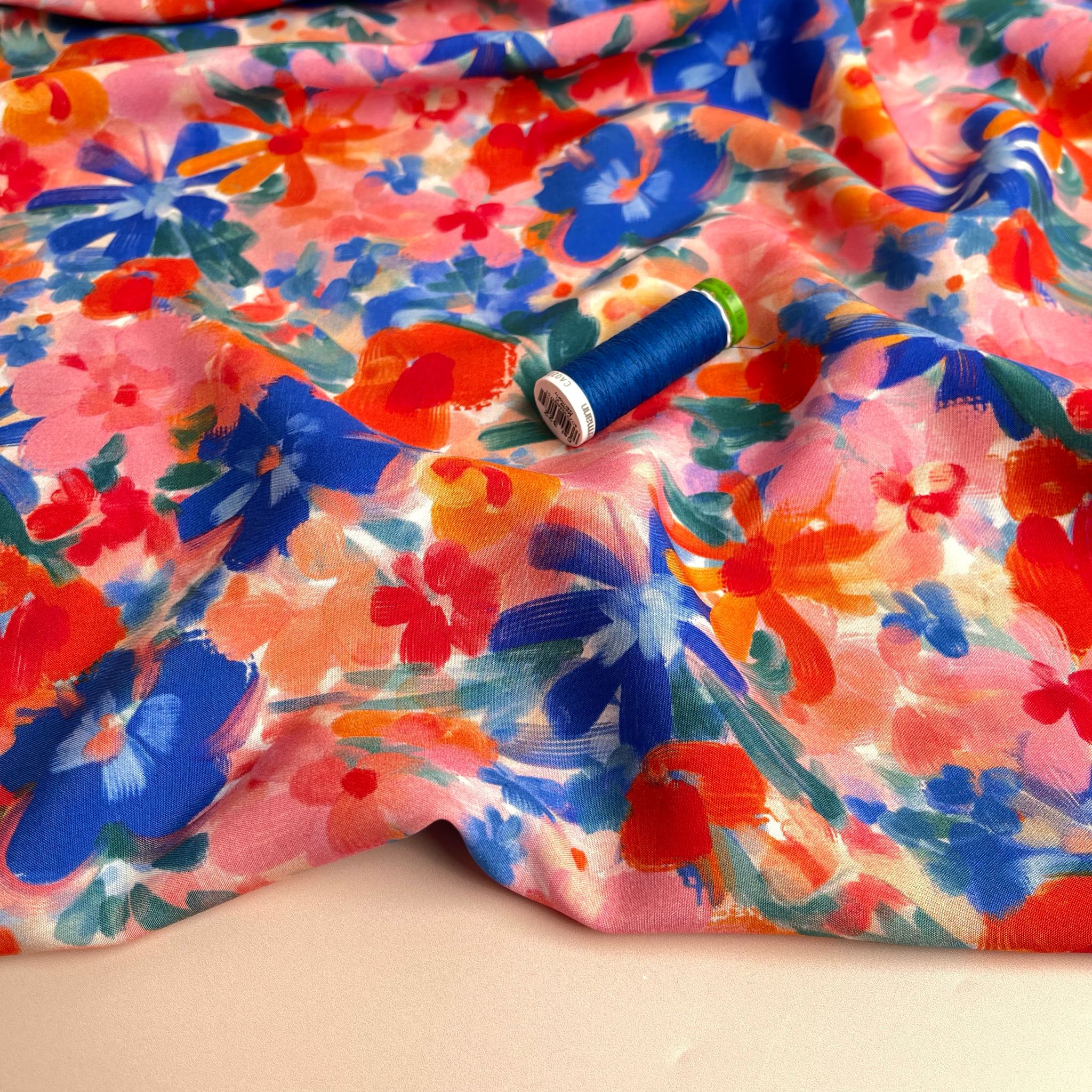 Red and Blue Florals Viscose Fabric