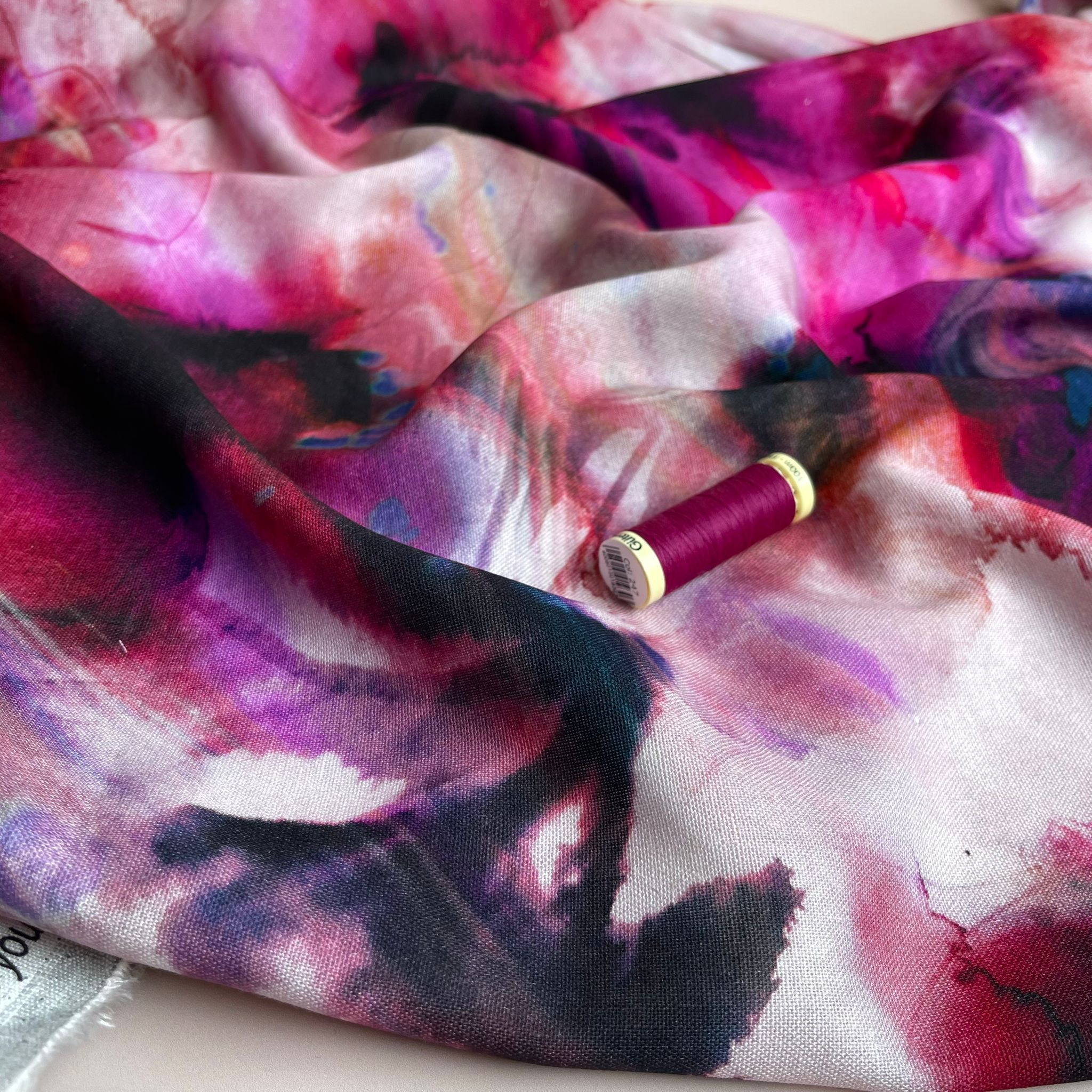 Bold Magenta Blooms Viscose Linen Fabric