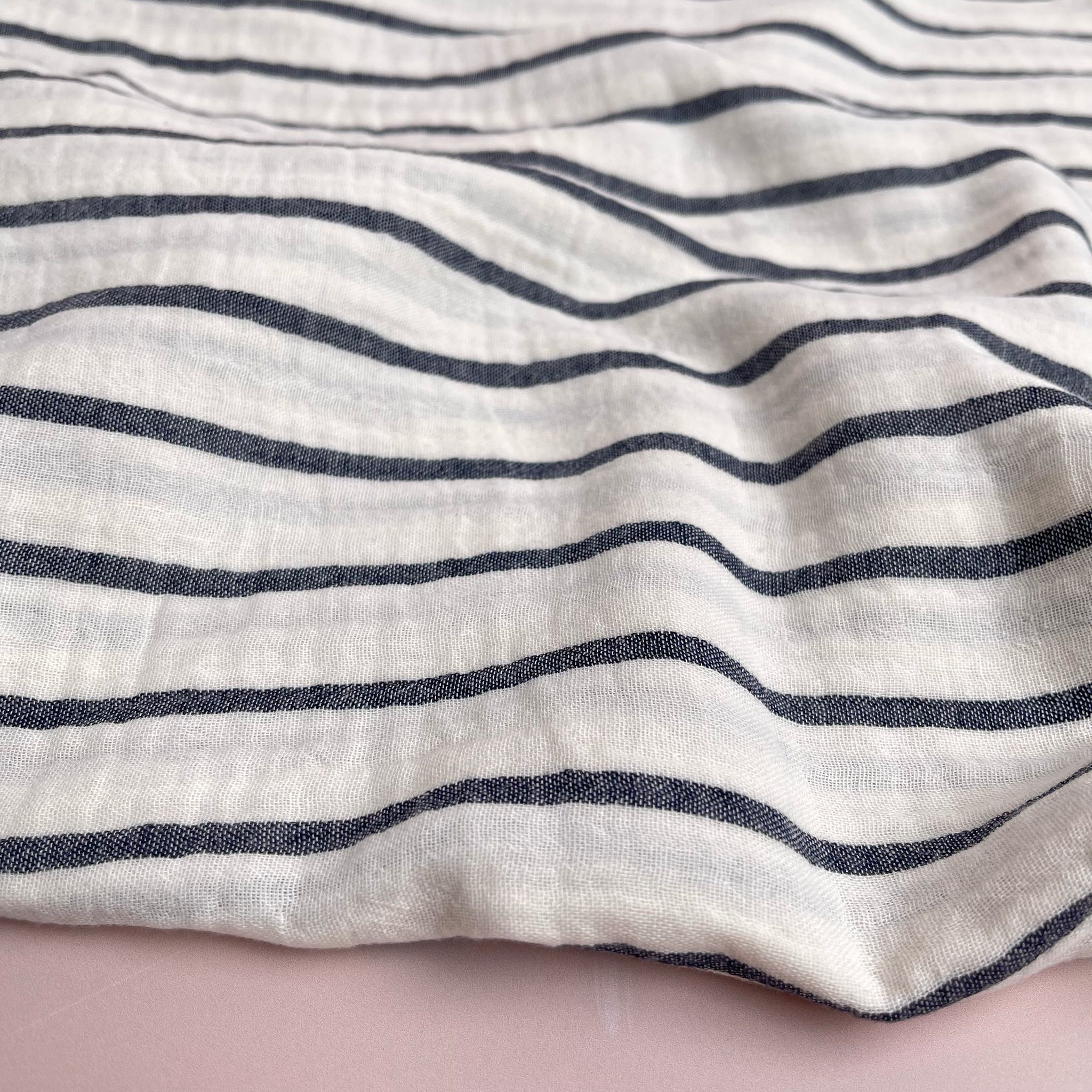 Yarn Dyed Navy Stripes Cotton Double Gauze