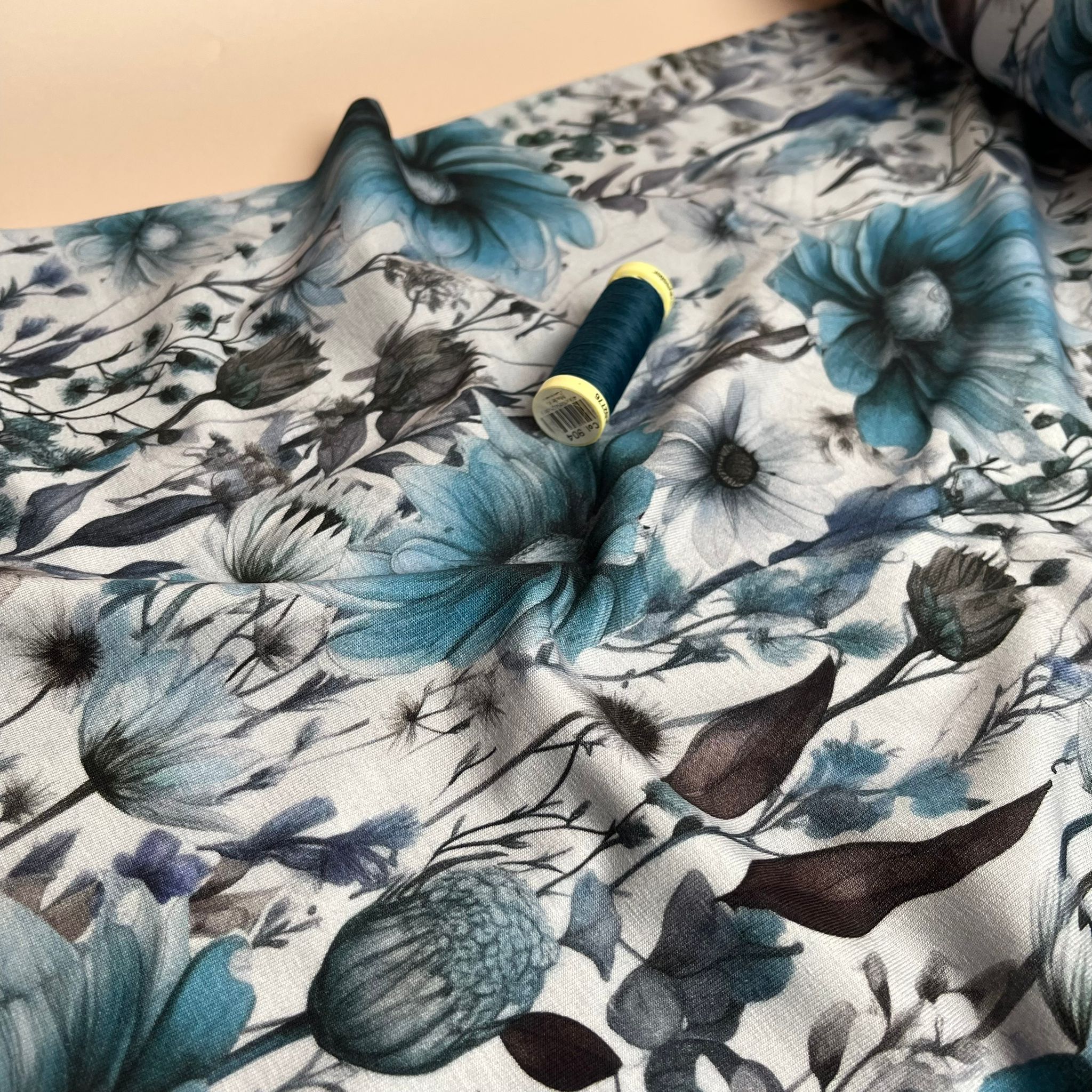 Danish Design - Cool Blue Florals Cotton Jersey Fabric