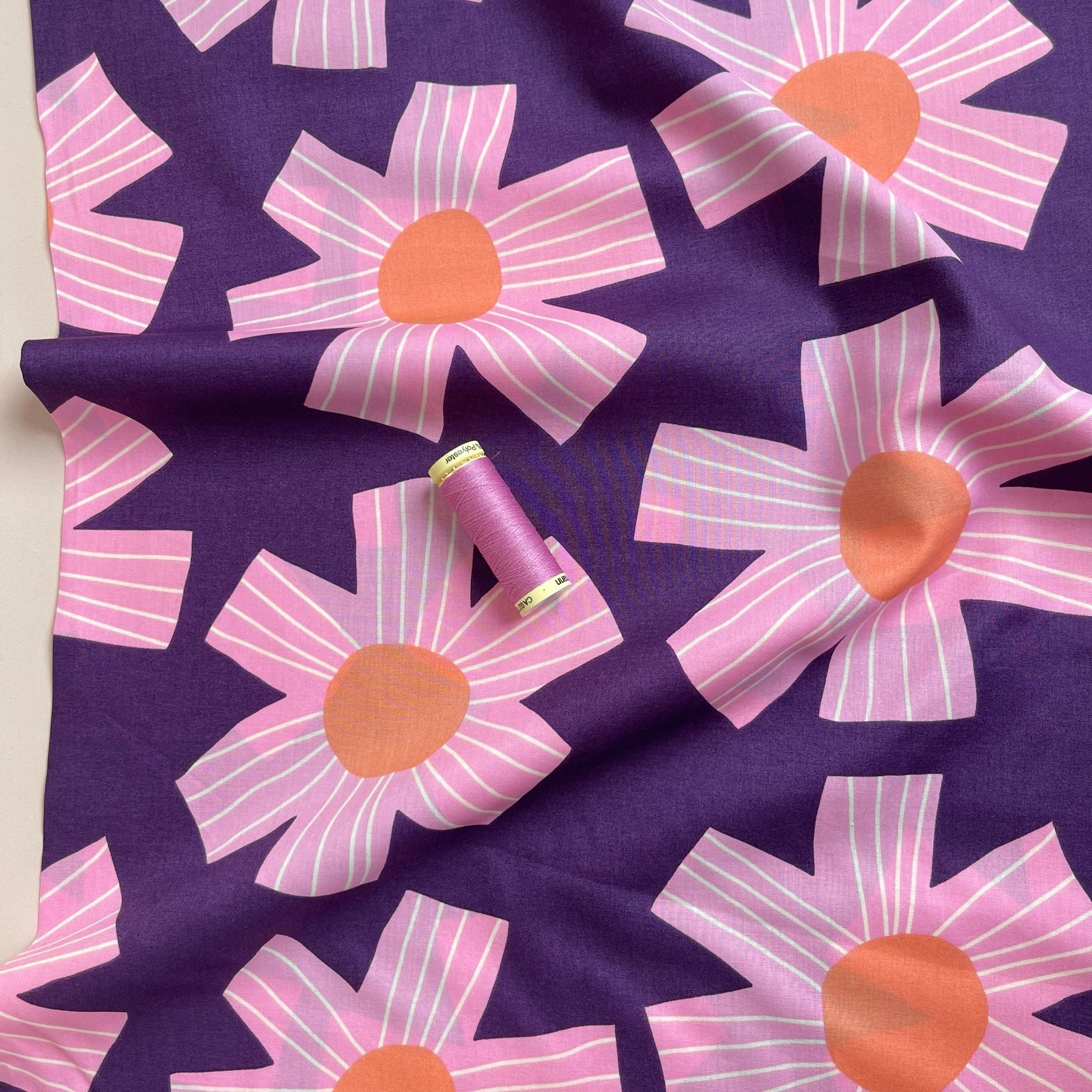 Nerida Hansen - Sunny Days on Purple Cotton Voile Fabric