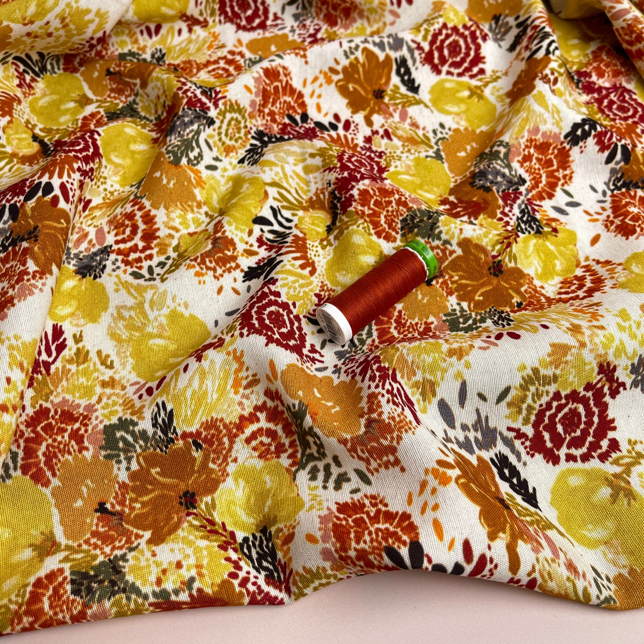 Autumn Sunset Florals Viscose Linen Fabric