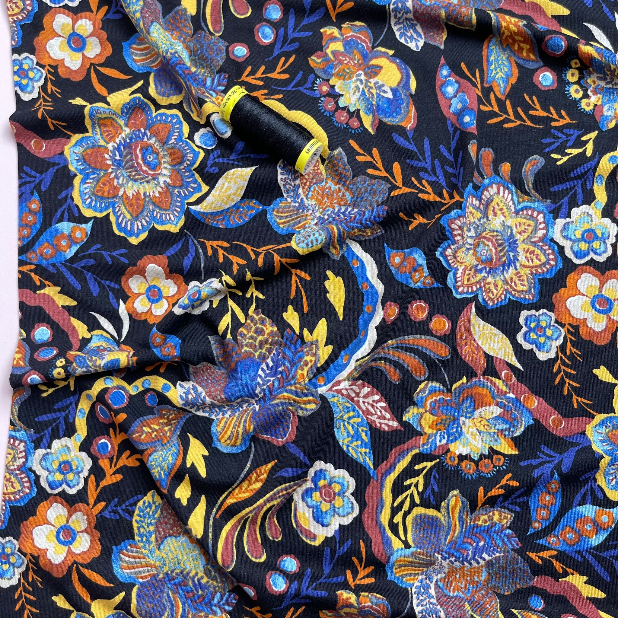 Autumn Flowers De Luxe Viscose Jersey Fabric