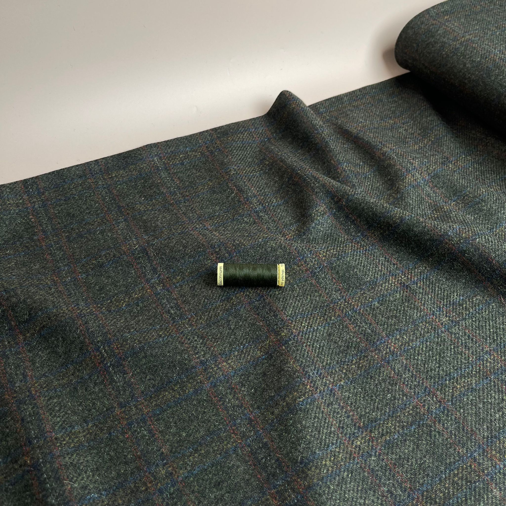 Deadstock Pure Wool Bottle Green Check Tweed Coating