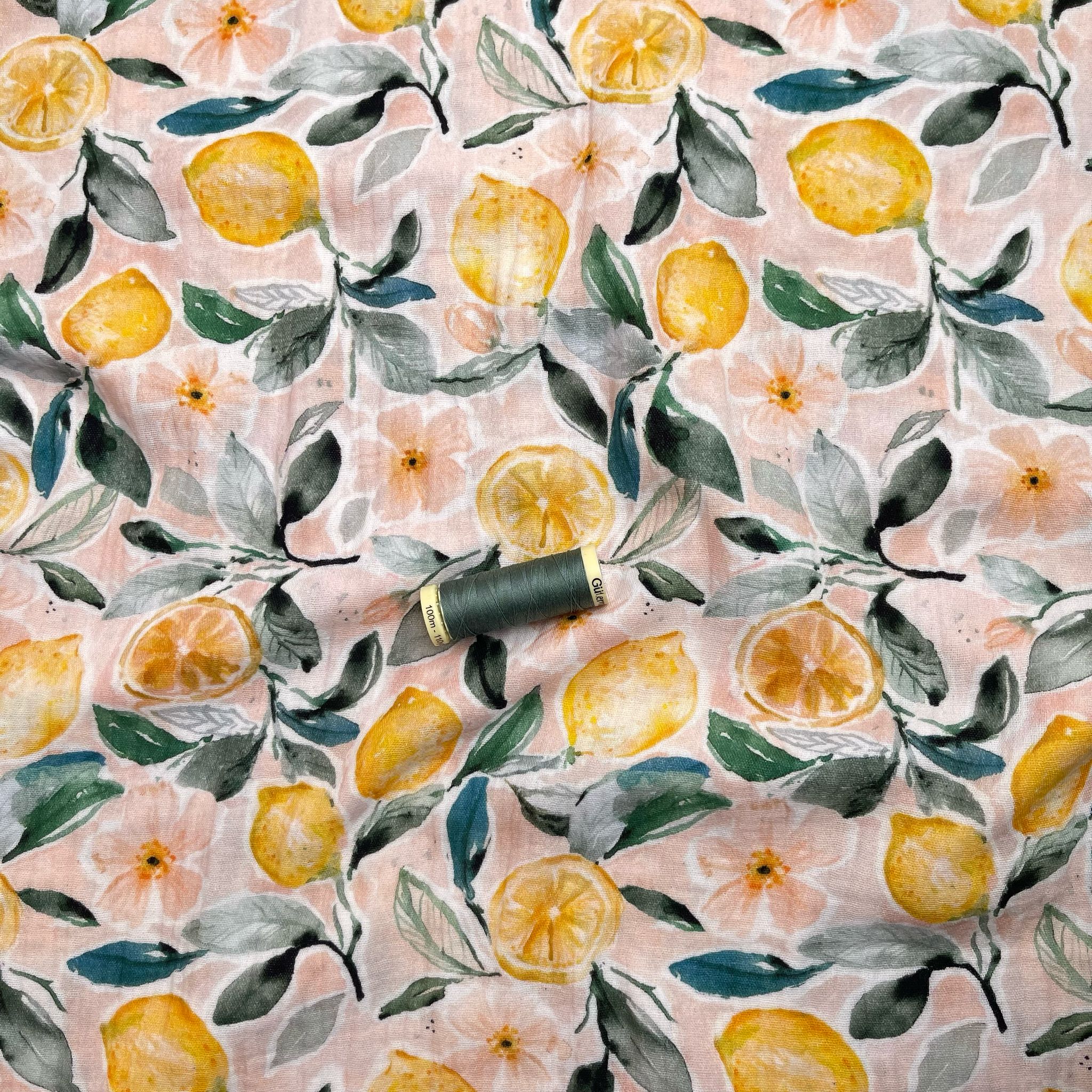 Lemon Grove on Peach Cotton Double Gauze