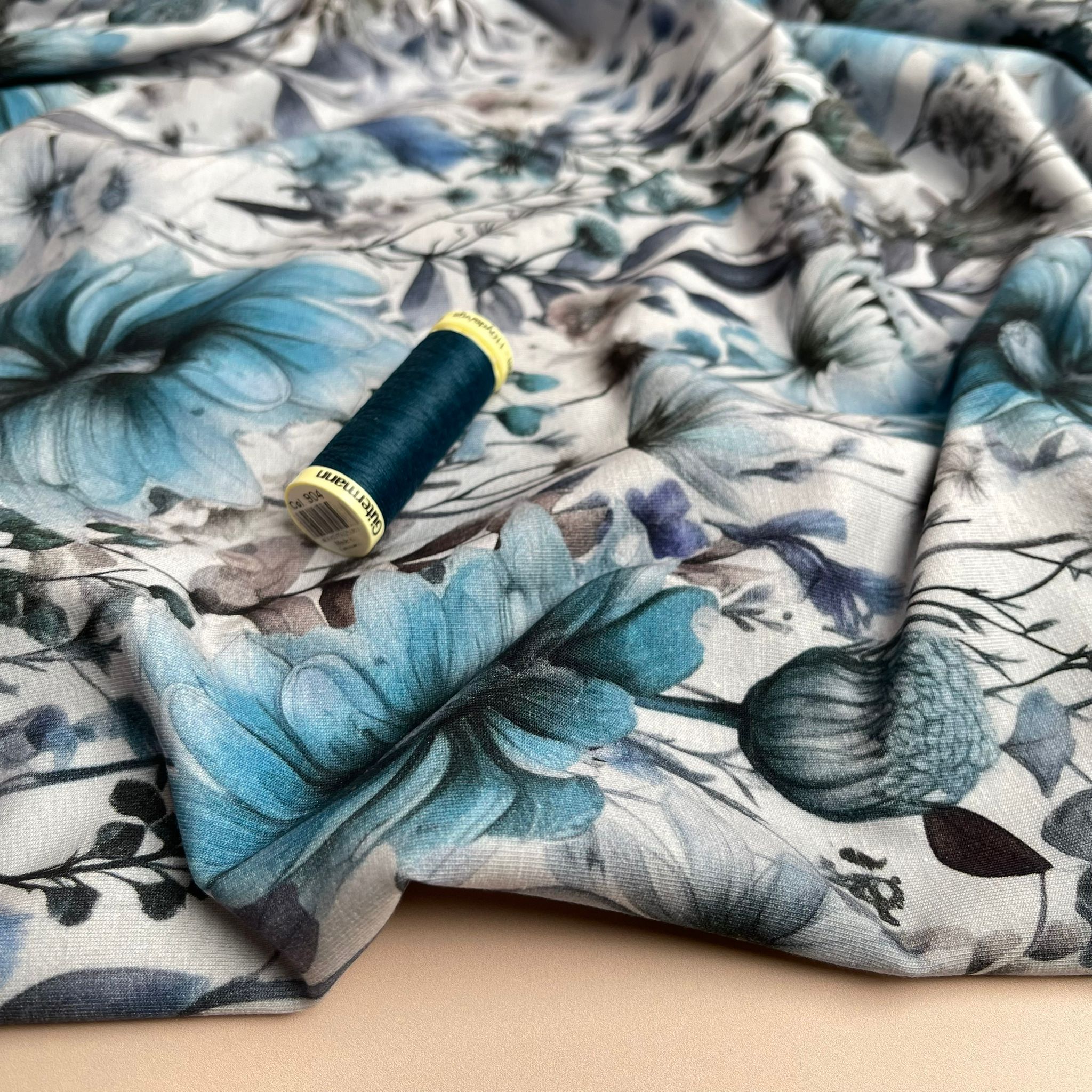 Danish Design - Cool Blue Florals Cotton Jersey Fabric