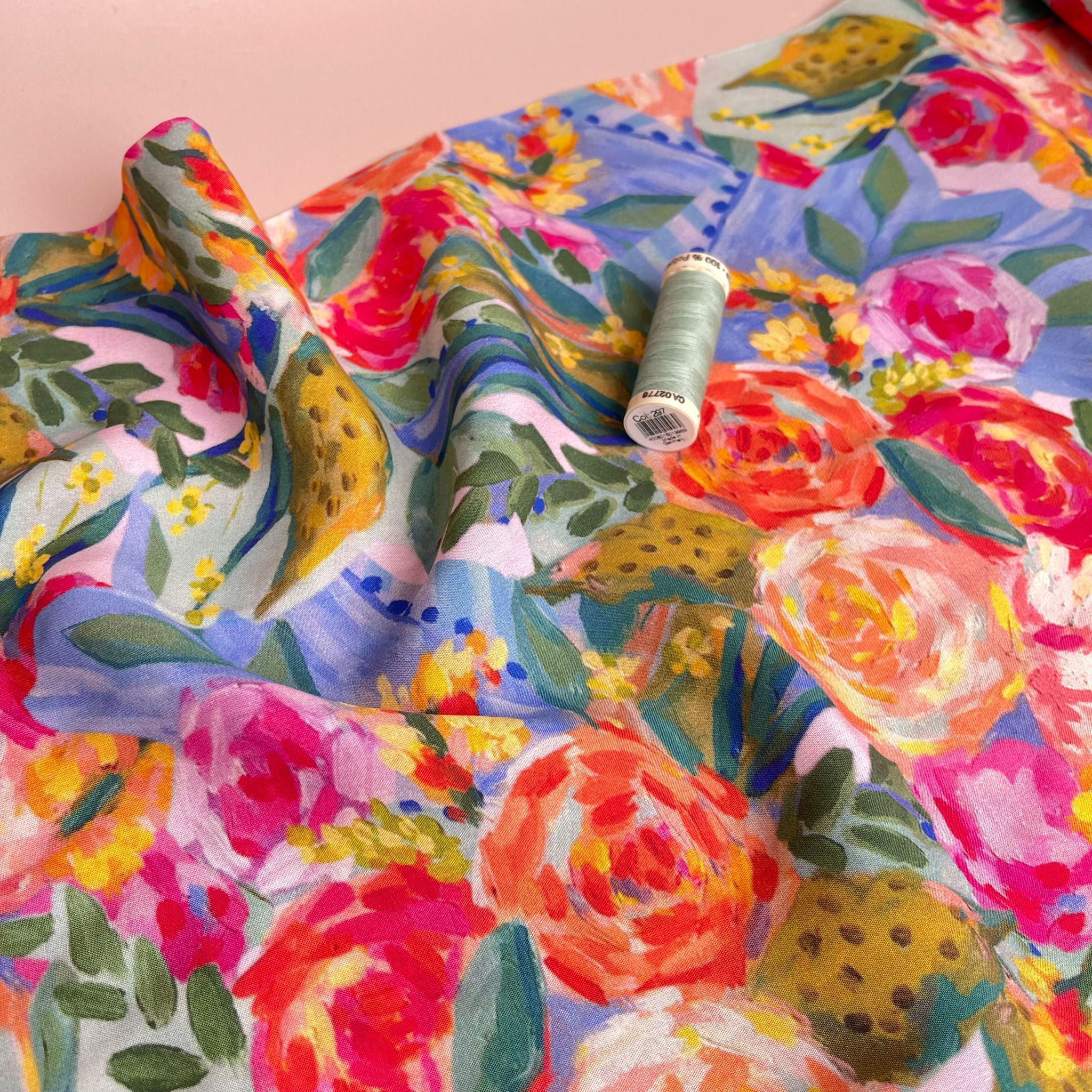 REMNANT 1.20 metres - Painted Peonies Viscose Fabric