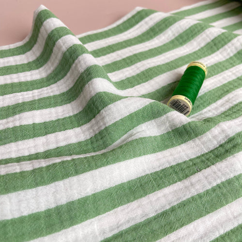 Yarn Dyed Stripe Cotton Double Gauze in Grass Green