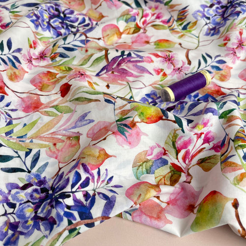 Watercolour Hyacinth Cotton Lawn Fabric