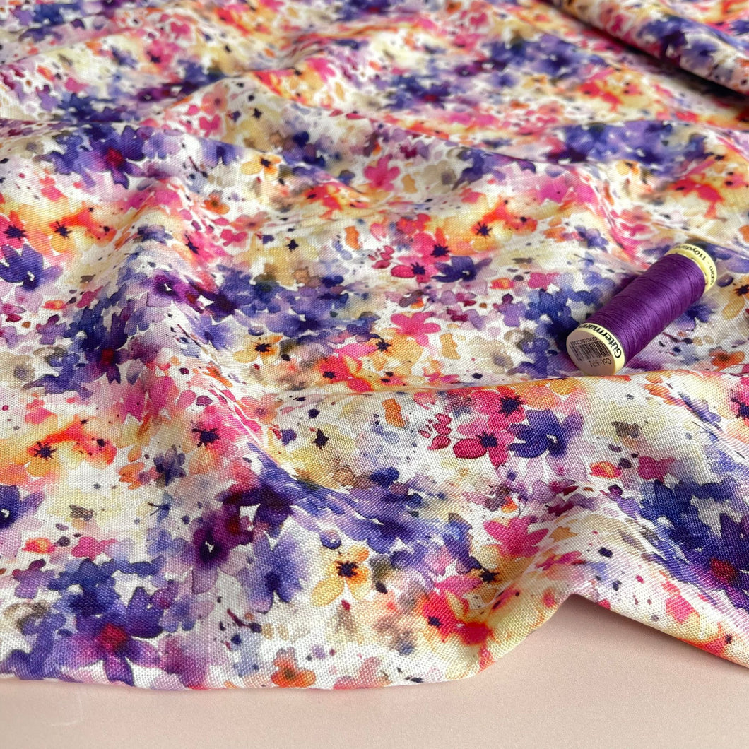 Purple Meadow Viscose Linen Fabric