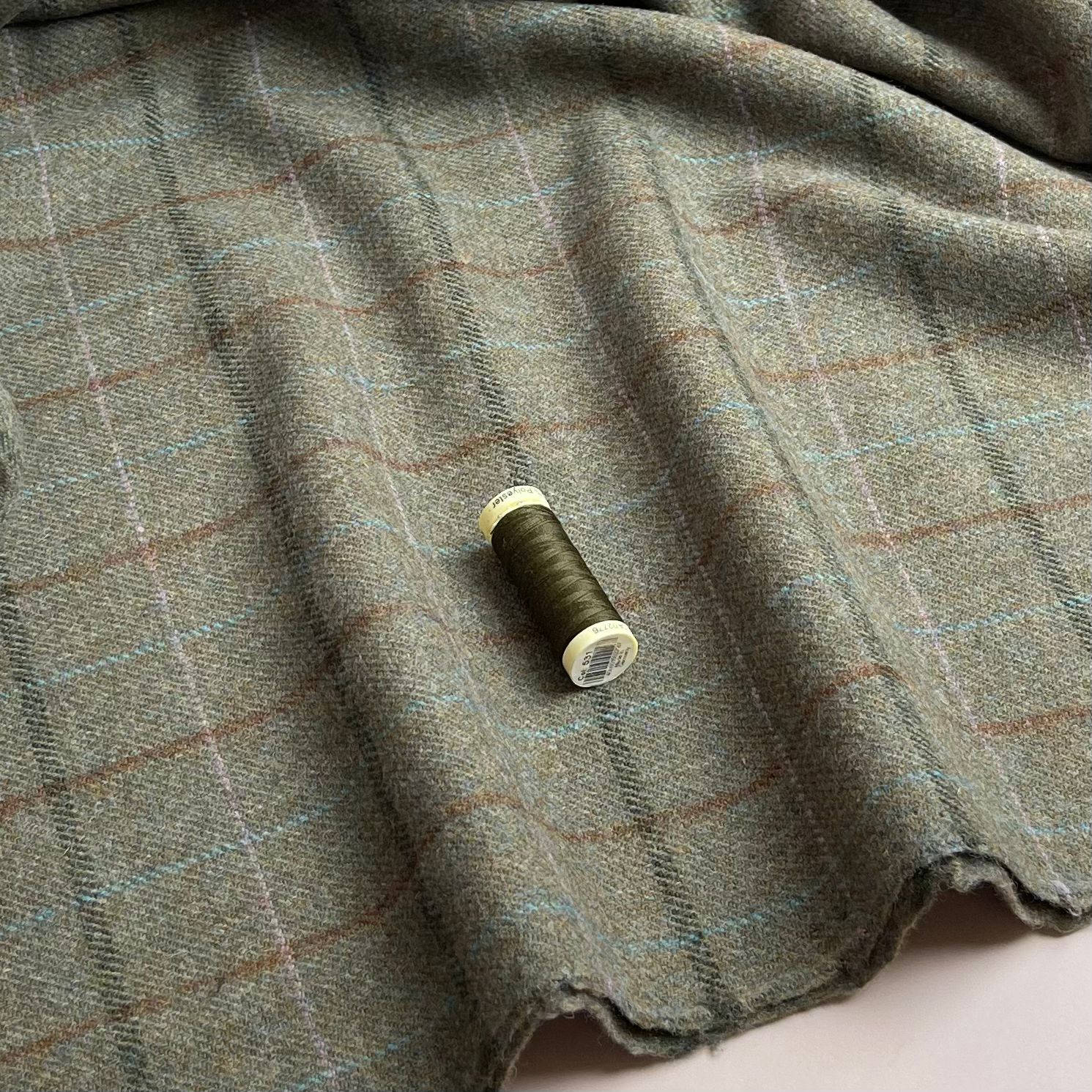 Deadstock Olive Check Pure Soft Wool Coating