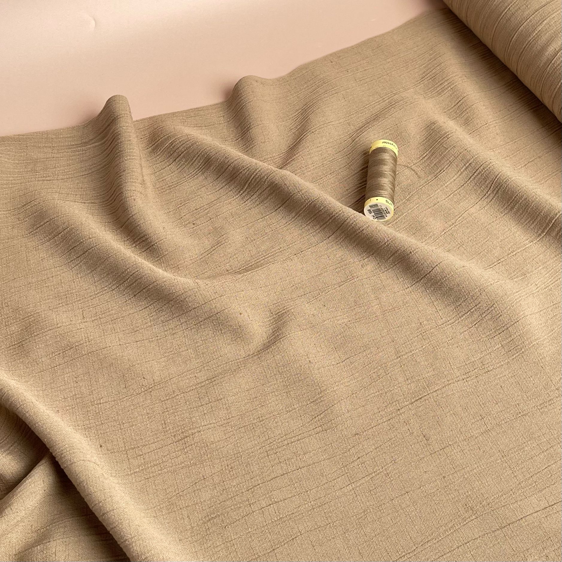 Crinkle Viscose Linen Blend Fabric in Biscuit Beige