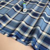 REMNANT 2.54 Metres - Yarn Dyed Blue Check Viscose Twill Fabric