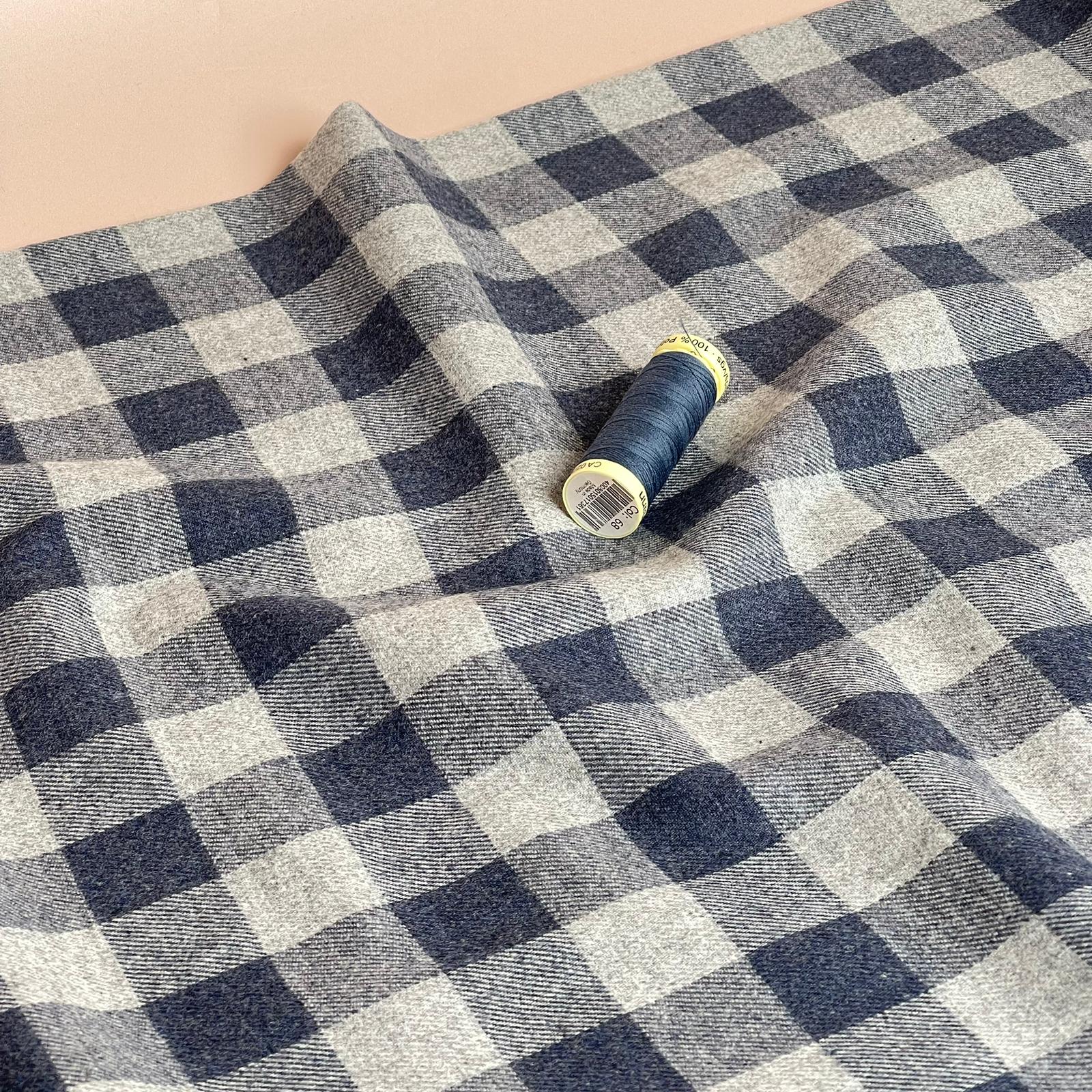 Yarn Dyed Denim Blue Gingham Cotton Flannel