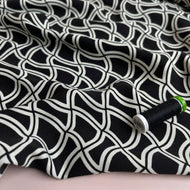 REMNANT 3.2 Metres - Abstract Waves on Black Viscose Twill Fabric
