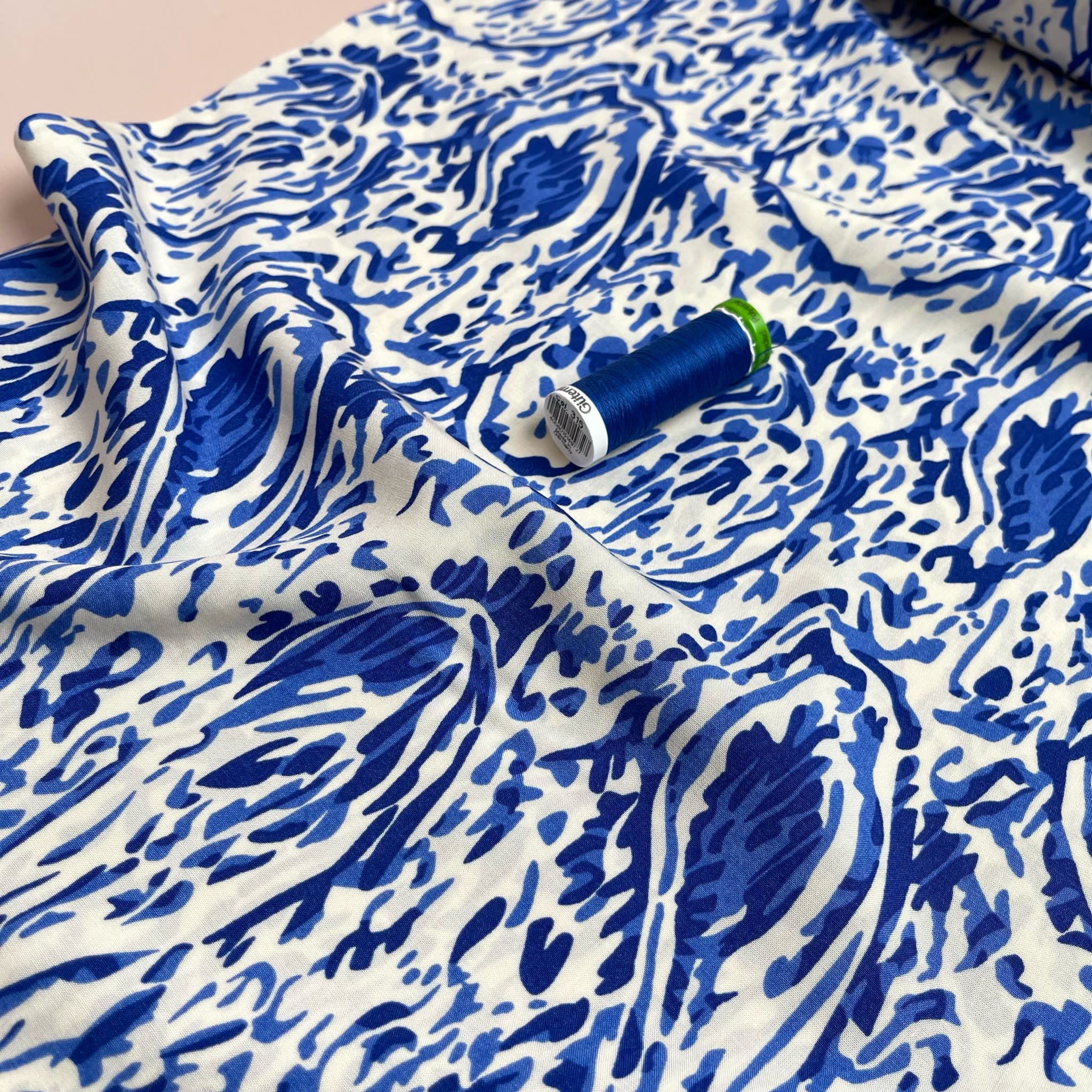 Watercolour Paisley Blue Viscose Fabric