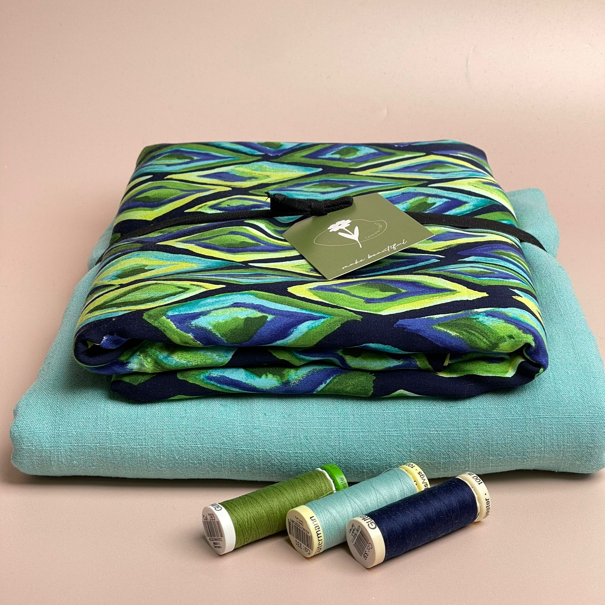 Make an Outfit Colour Bundle - Ocean Diamond Viscose Sateen with Turquoise Flow Linen