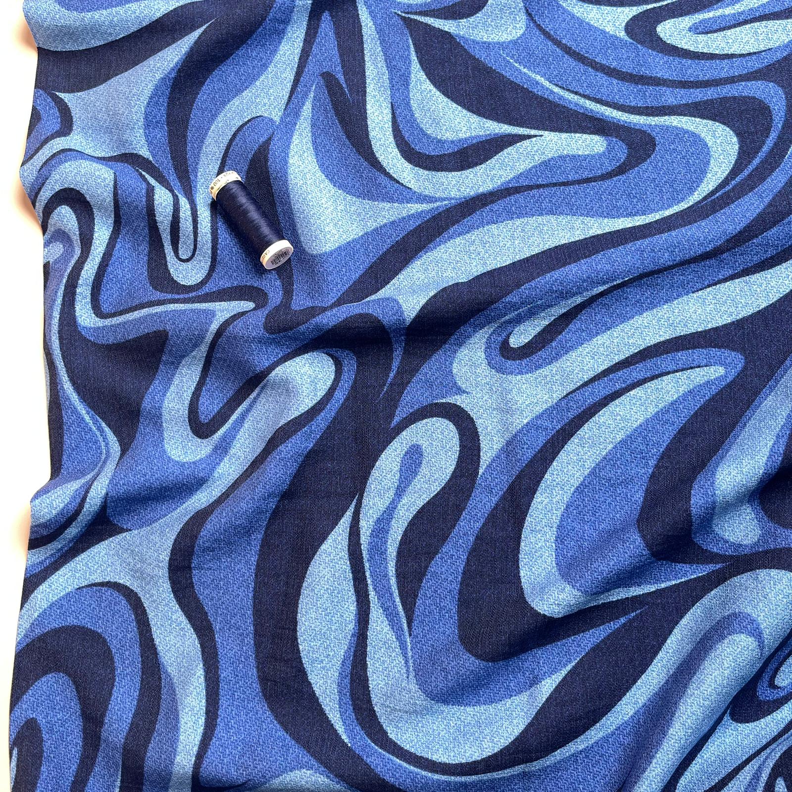 Indigo Marble Textured Viscose Fabric