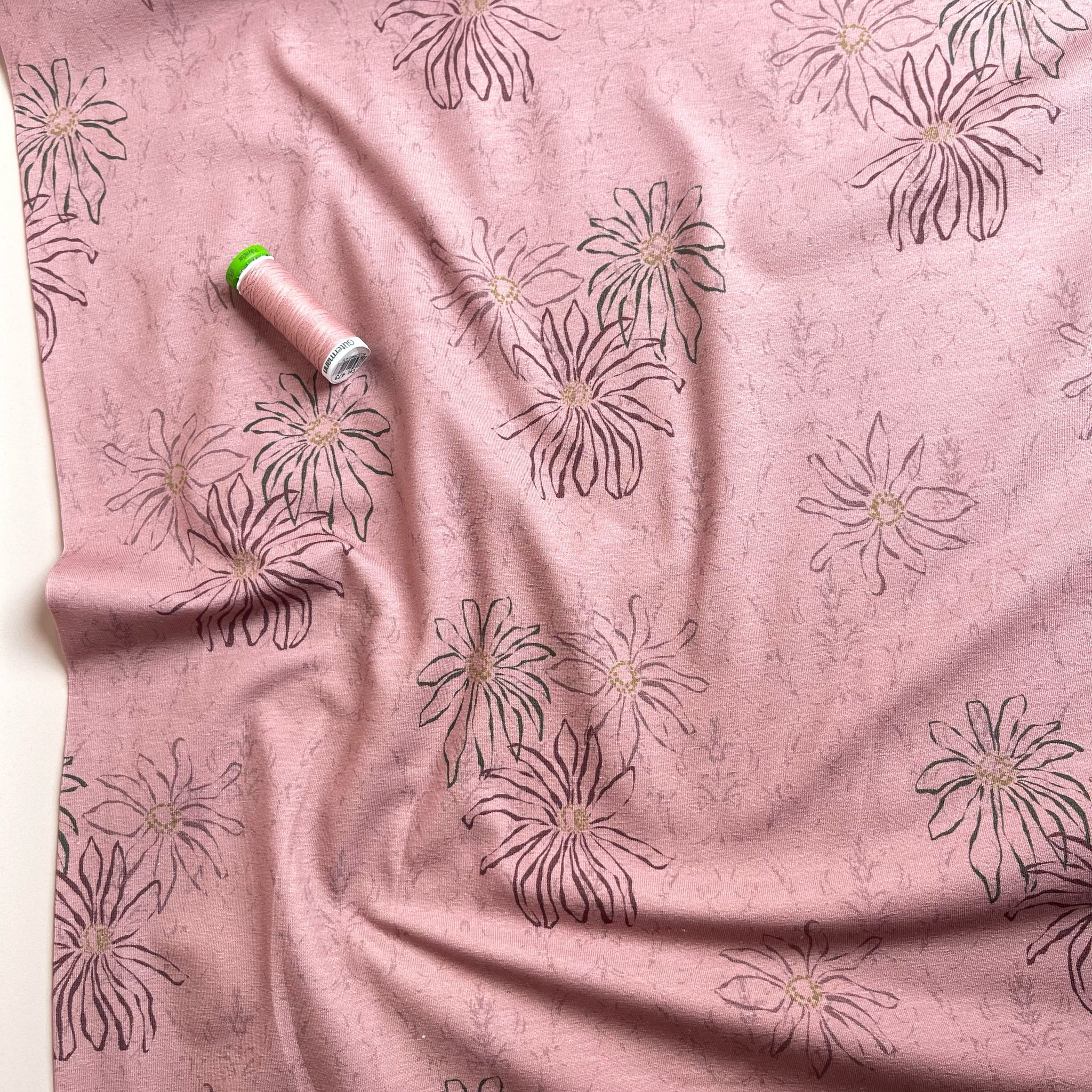 Danish Design - Floral Outline on Clay Pink Cotton Jersey Fabric