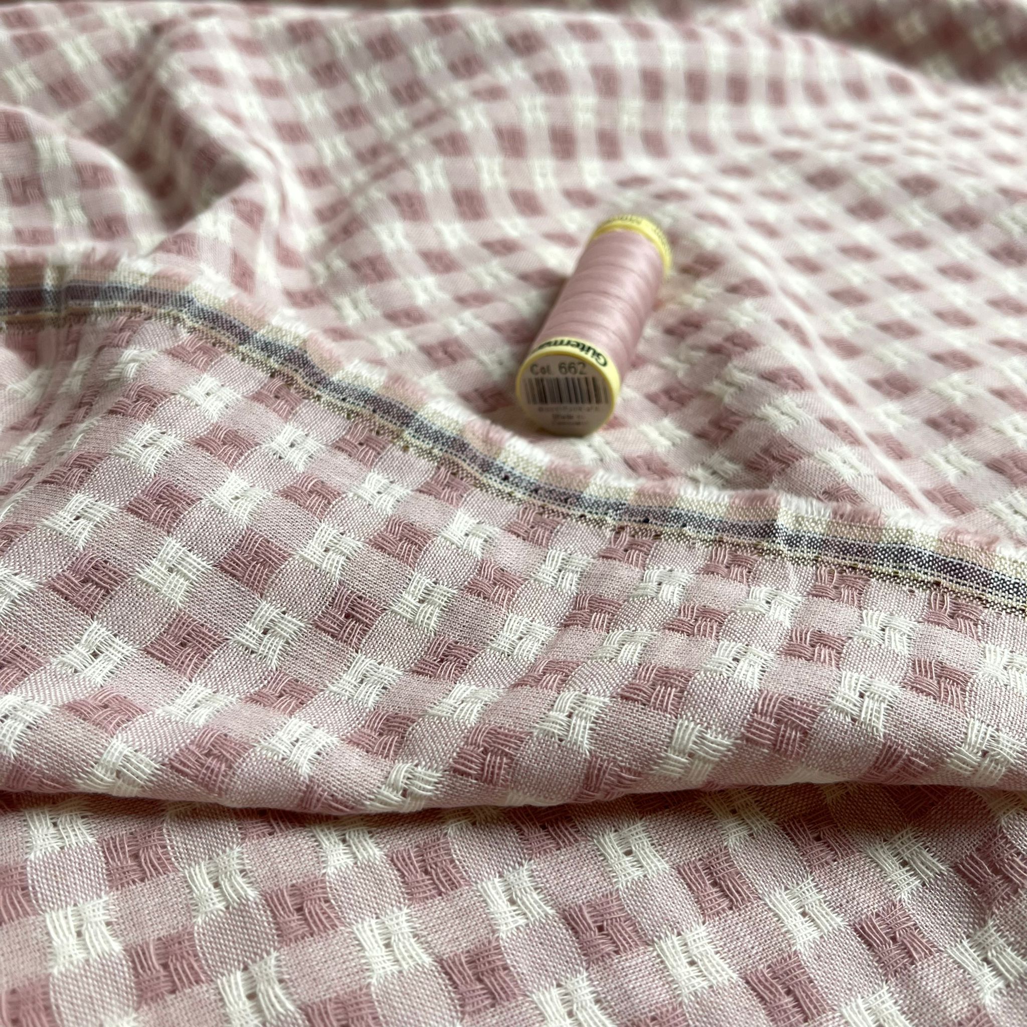 Yarn Dyed Rose Embroidered Cotton Gingham Fabric