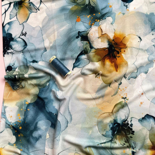 Danish Design - Inky Watercolour Blooms ECOVERVO™  Viscose Jersey