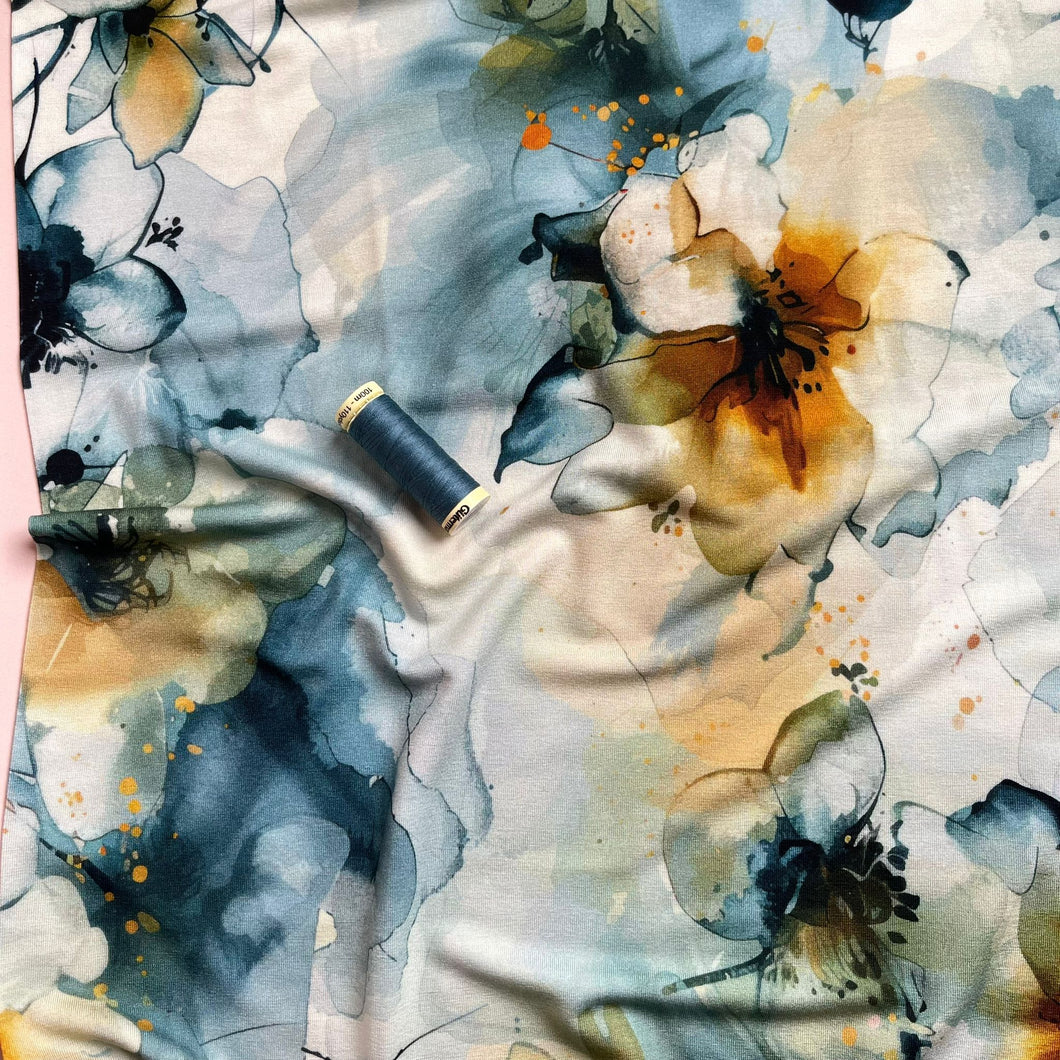 Danish Design - Inky Watercolour Blooms ECOVERVO™  Viscose Jersey