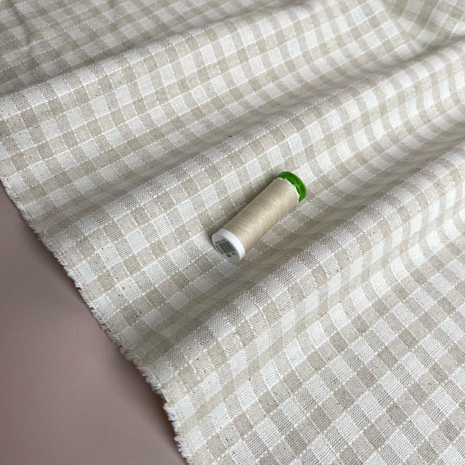 Yarn Dyed Natural Small Gingham Viscose Linen Jacquard Fabric