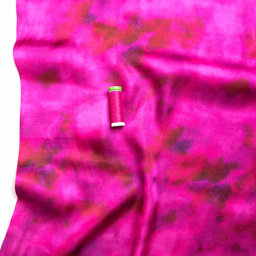 Abstract Magenta Viscose Sateen Fabric