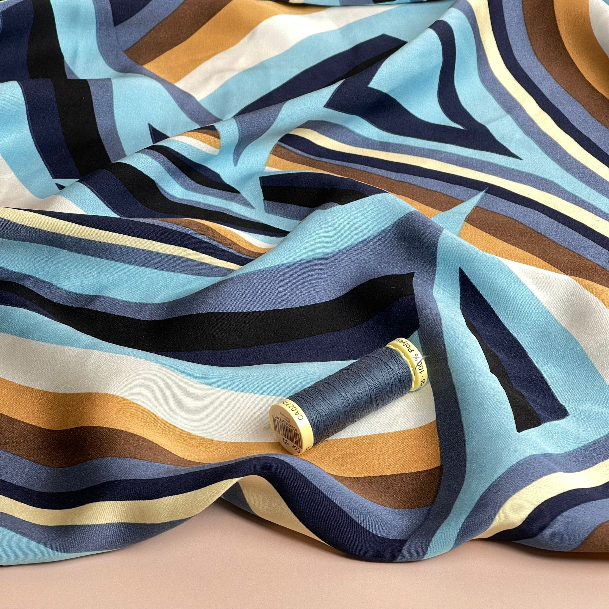 Abstract Neutral Waves Viscose Sateen Fabric