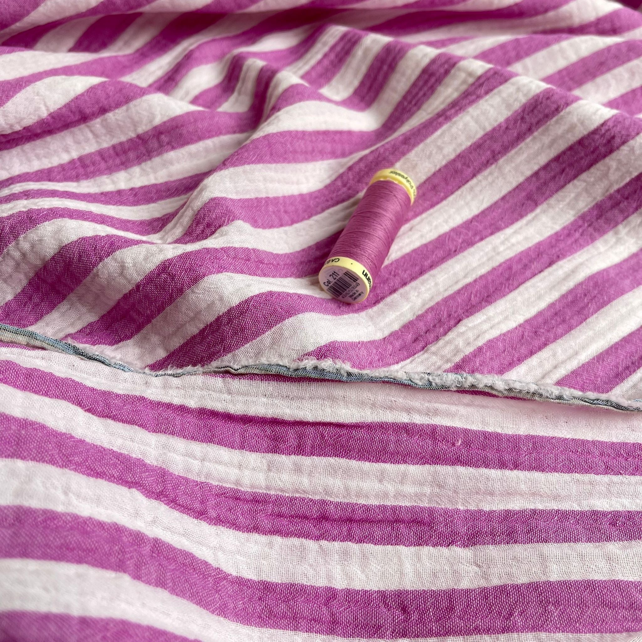 Yarn Dyed Stripe Cotton Double Gauze in Cyclamen Pink