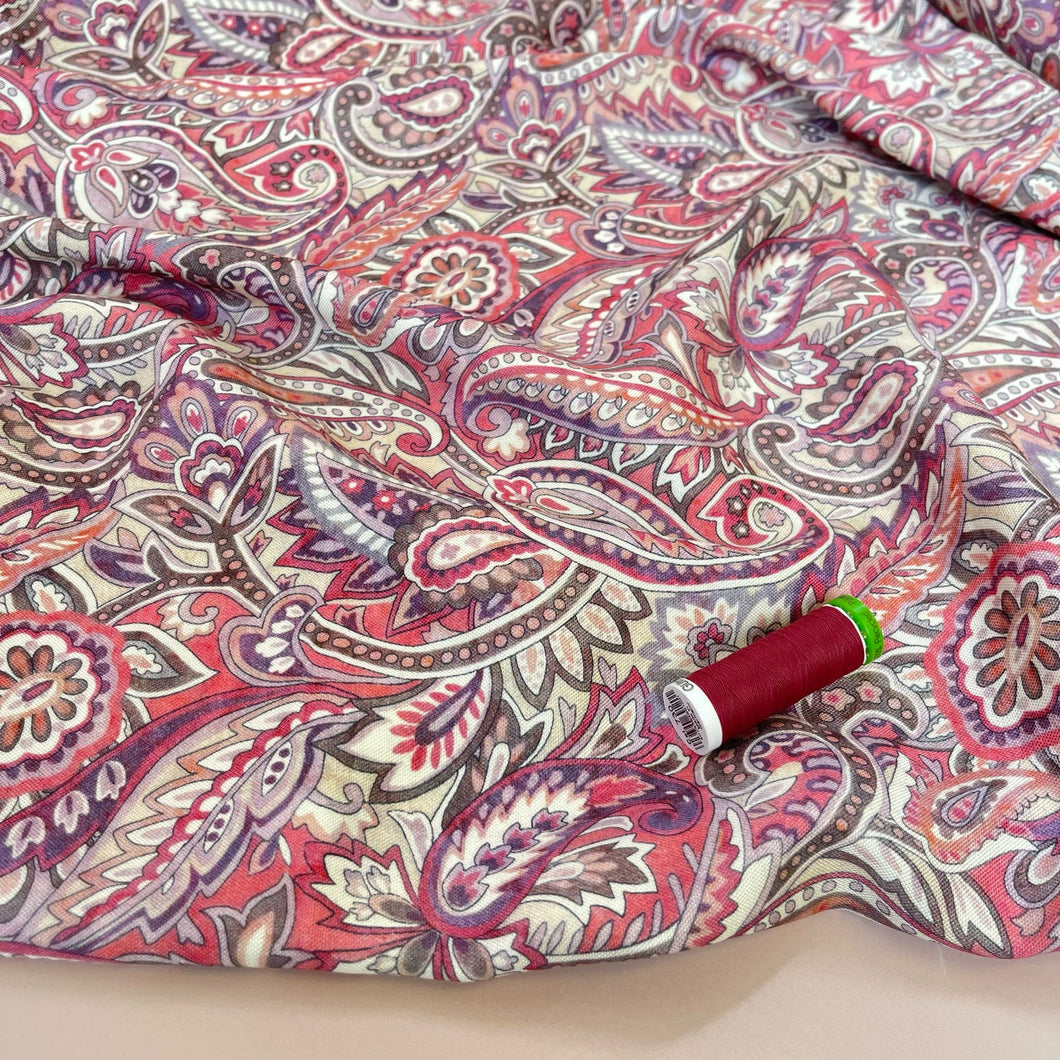 Pink Paisley Viscose Linen Fabric