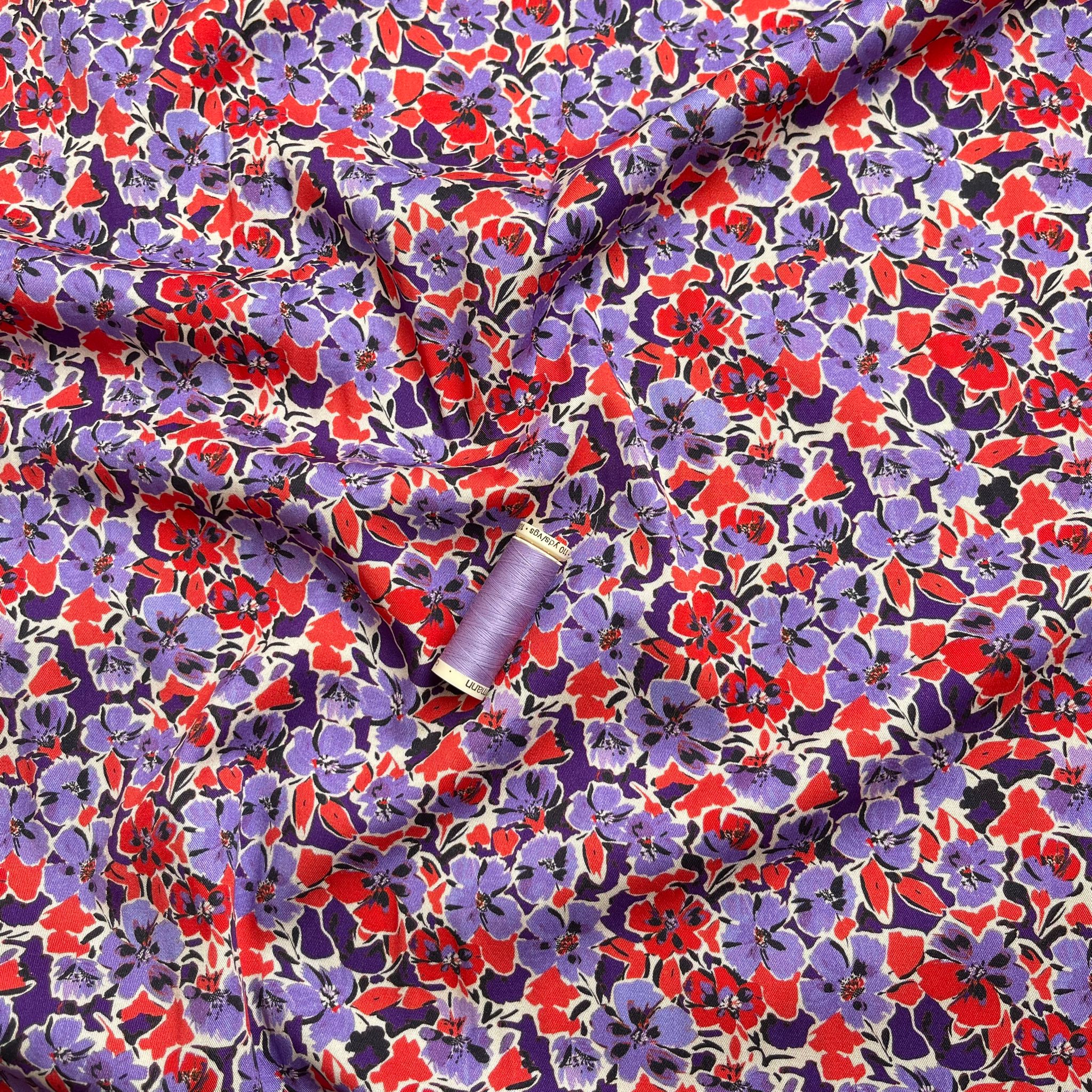 Rosella Primrose in Purple and Red Viscose Twill with Stretch