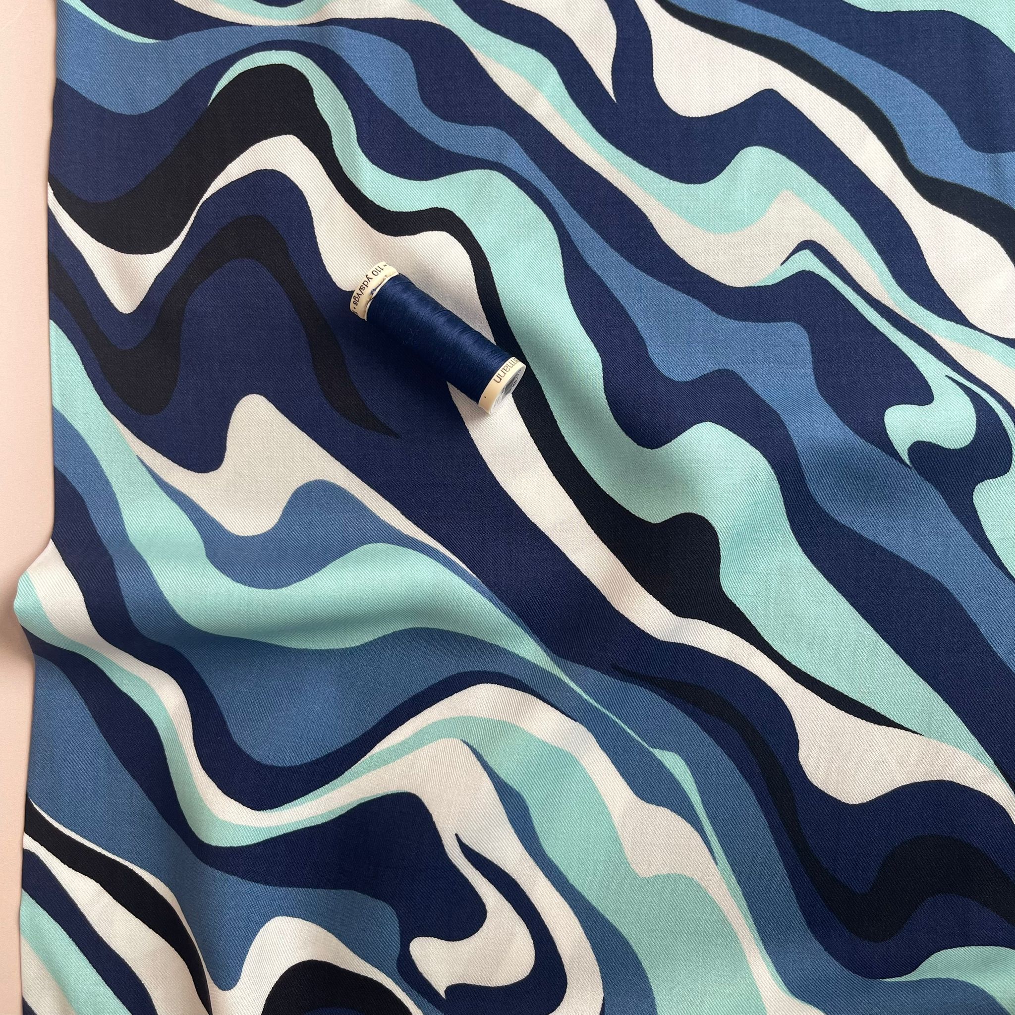 Blue Waves Viscose Twill Fabric