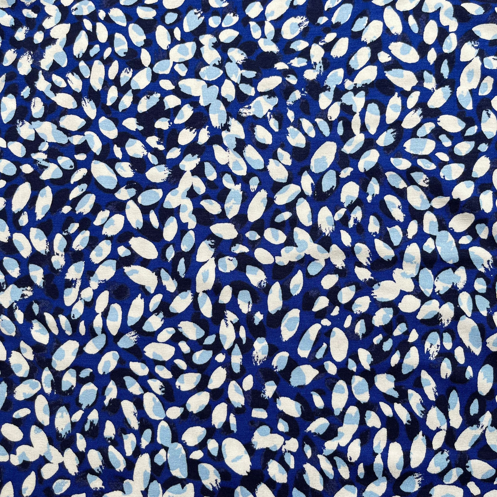 Ex-Designer Deadstock Falling Petals on Royal Blue Viscose Jersey Fabric